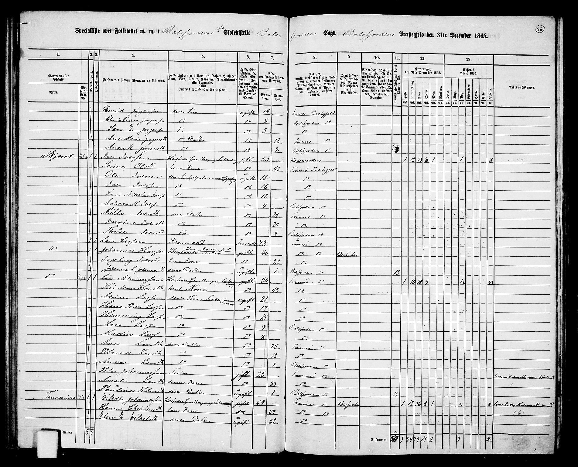 RA, 1865 census for Balsfjord, 1865, p. 12