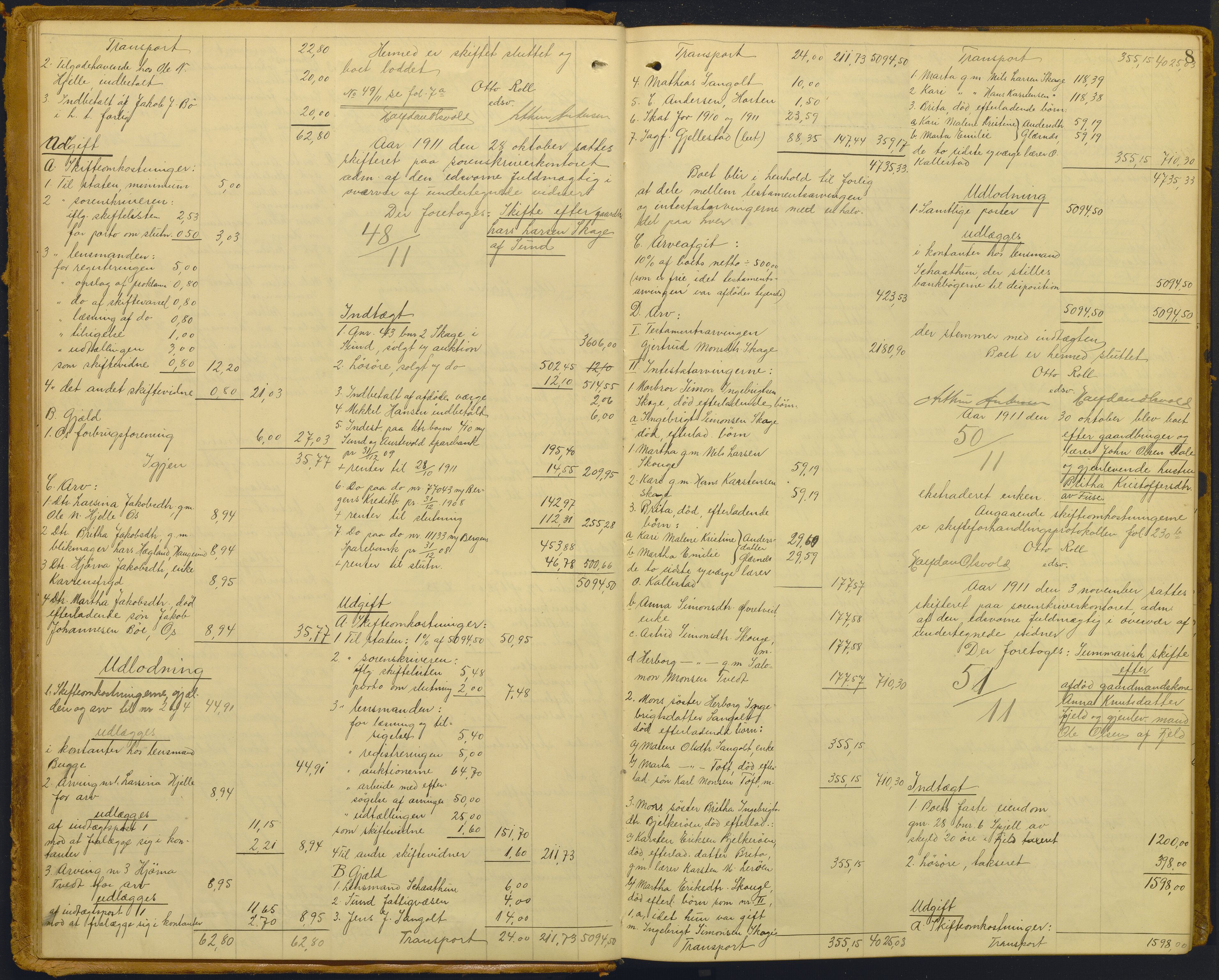 Midhordland sorenskriveri, AV/SAB-A-3001/1/H/Hd/L0007: Skifteutlodningsprotokoll, 1911-1923, p. 8