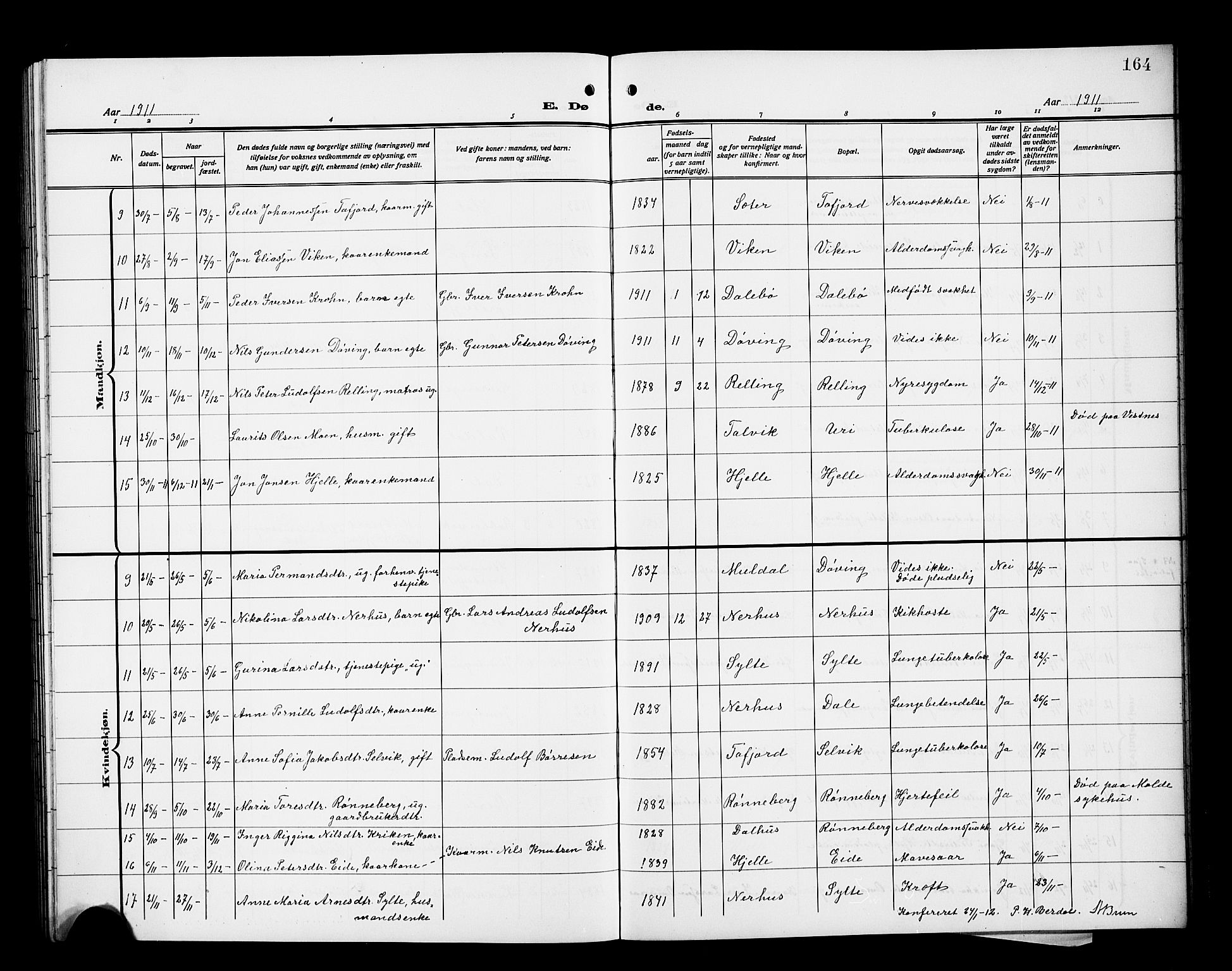 Ministerialprotokoller, klokkerbøker og fødselsregistre - Møre og Romsdal, SAT/A-1454/519/L0265: Parish register (copy) no. 519C06, 1911-1921, p. 164