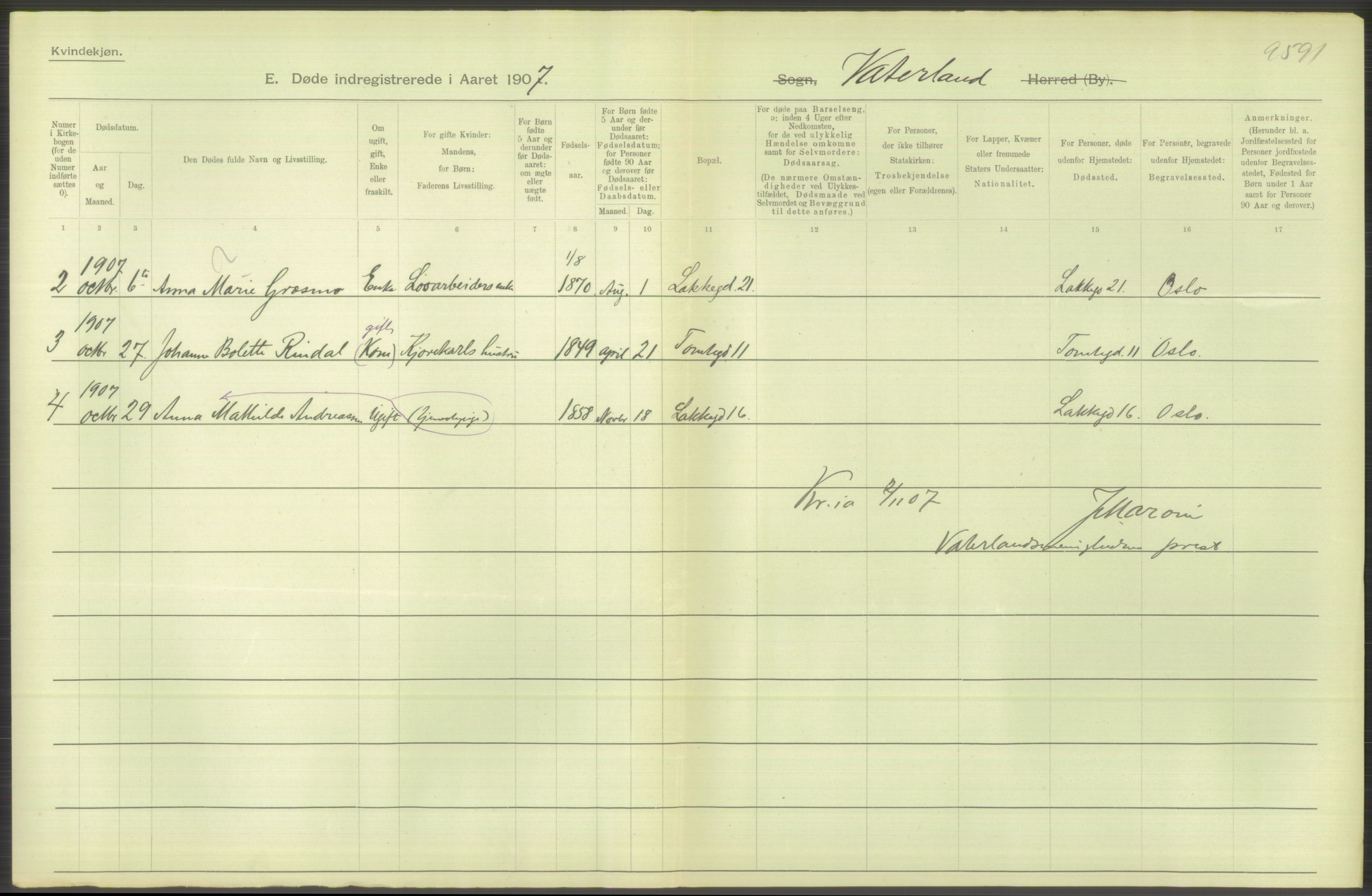 Statistisk sentralbyrå, Sosiodemografiske emner, Befolkning, RA/S-2228/D/Df/Dfa/Dfae/L0009: Kristiania: Døde, 1907, p. 572