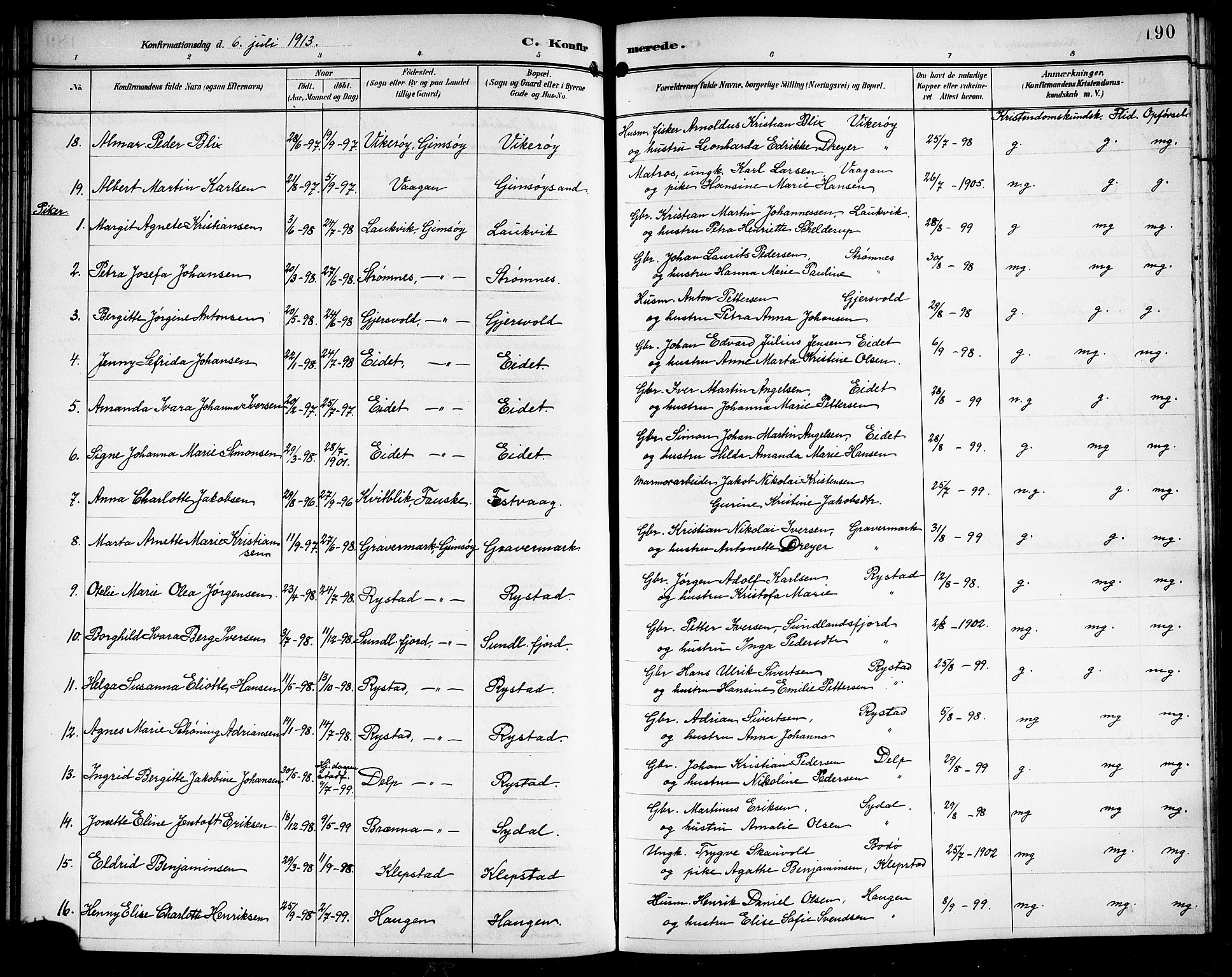 Ministerialprotokoller, klokkerbøker og fødselsregistre - Nordland, SAT/A-1459/876/L1105: Parish register (copy) no. 876C04, 1896-1914, p. 190