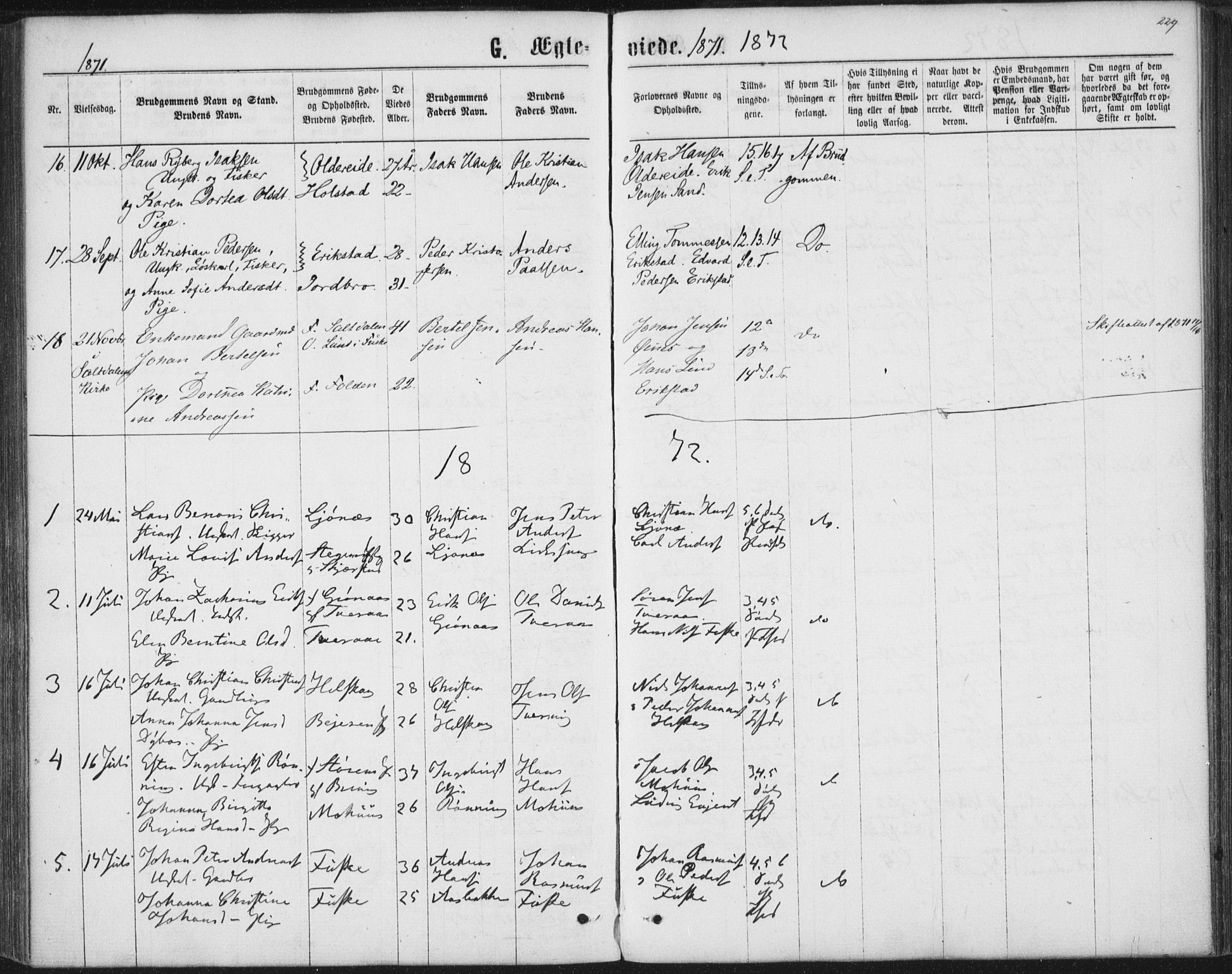 Ministerialprotokoller, klokkerbøker og fødselsregistre - Nordland, SAT/A-1459/852/L0739: Parish register (official) no. 852A09, 1866-1877, p. 229