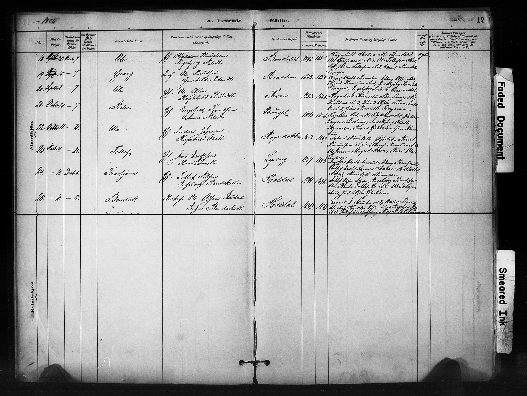 Nord-Aurdal prestekontor, SAH/PREST-132/H/Ha/Haa/L0012: Parish register (official) no. 12, 1883-1895, p. 12