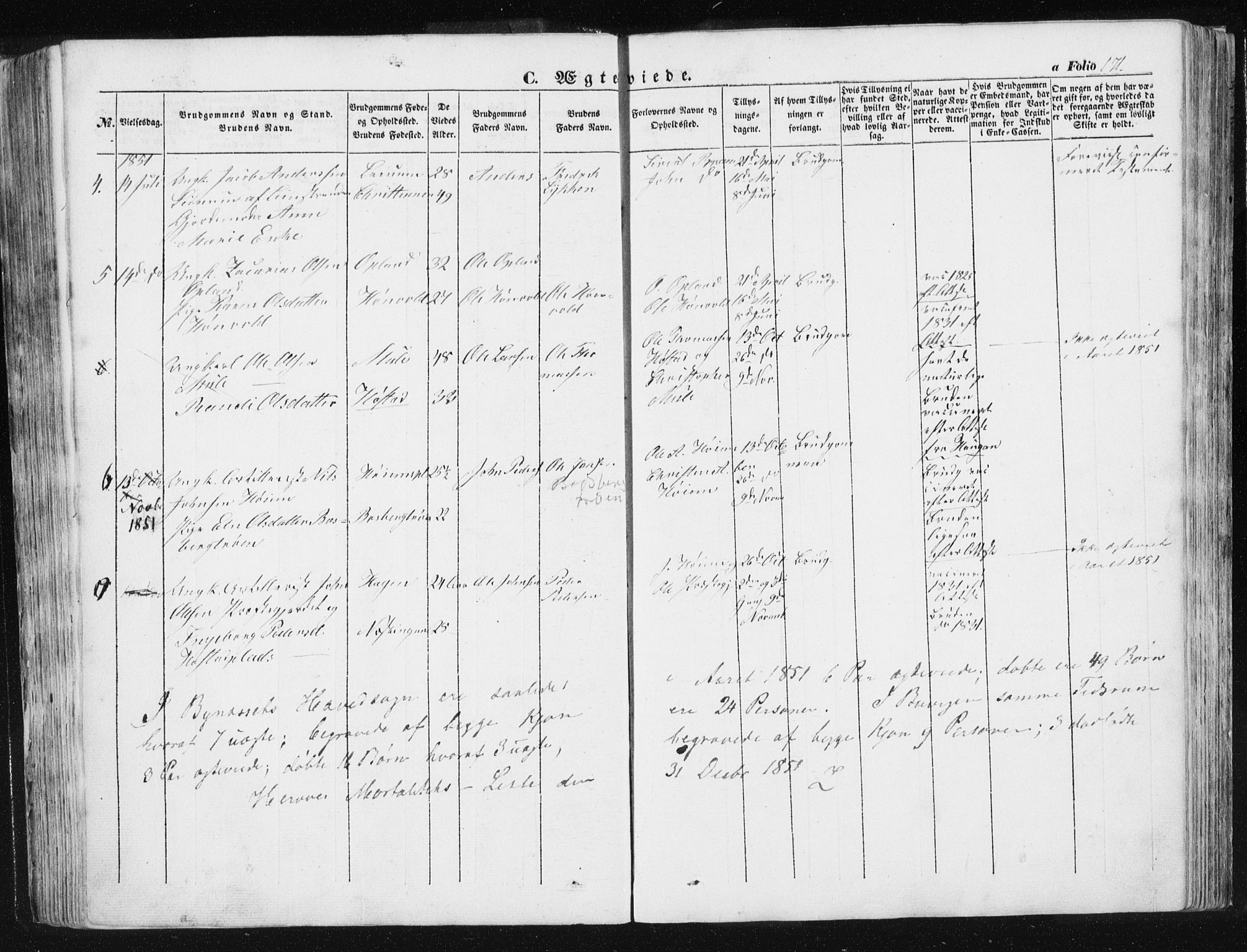 Ministerialprotokoller, klokkerbøker og fødselsregistre - Sør-Trøndelag, SAT/A-1456/612/L0376: Parish register (official) no. 612A08, 1846-1859, p. 171