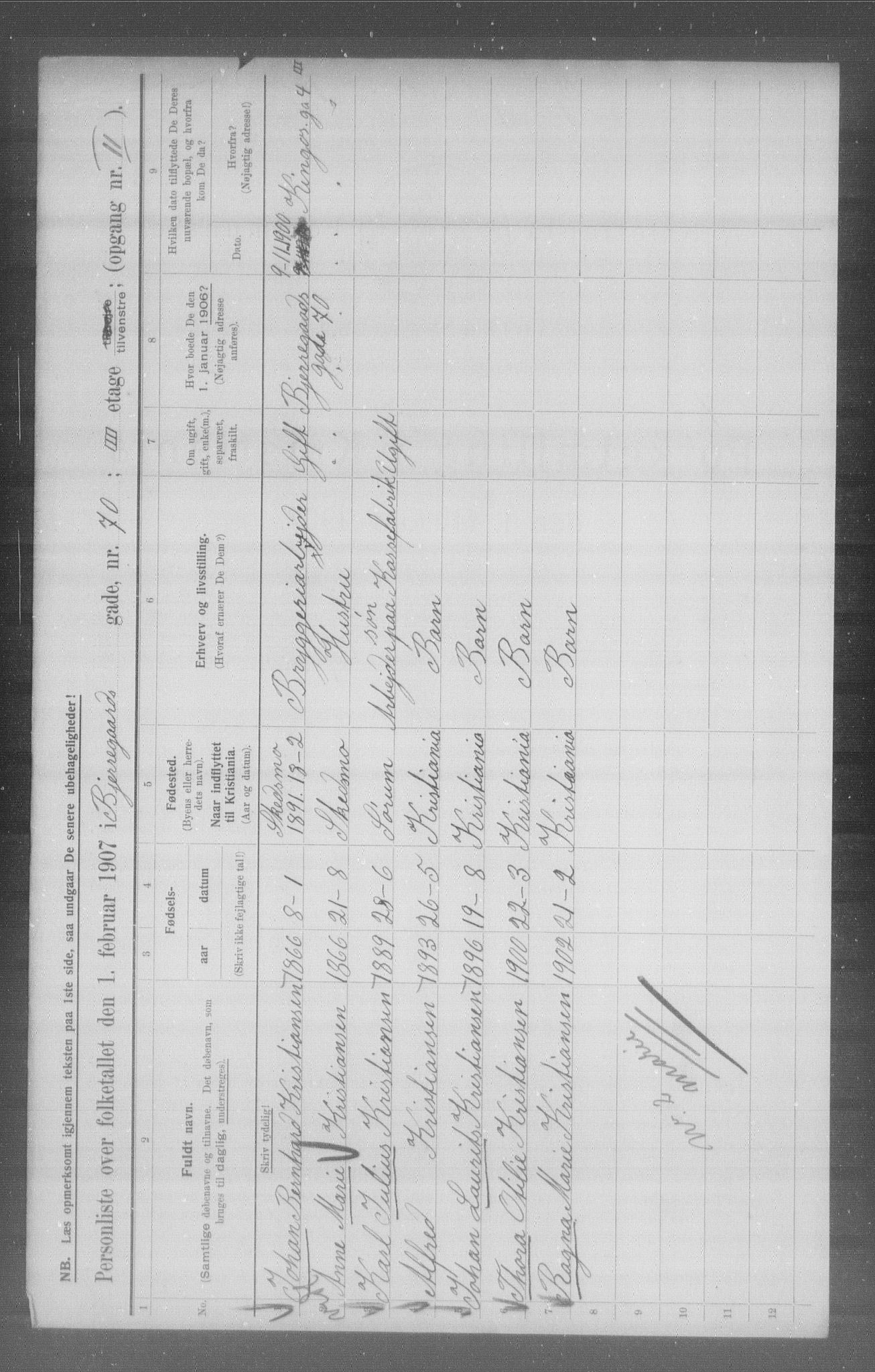 OBA, Municipal Census 1907 for Kristiania, 1907, p. 3371