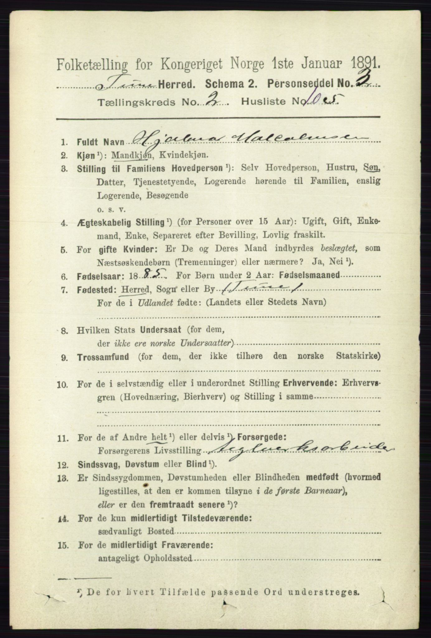 RA, 1891 census for 0130 Tune, 1891, p. 1395