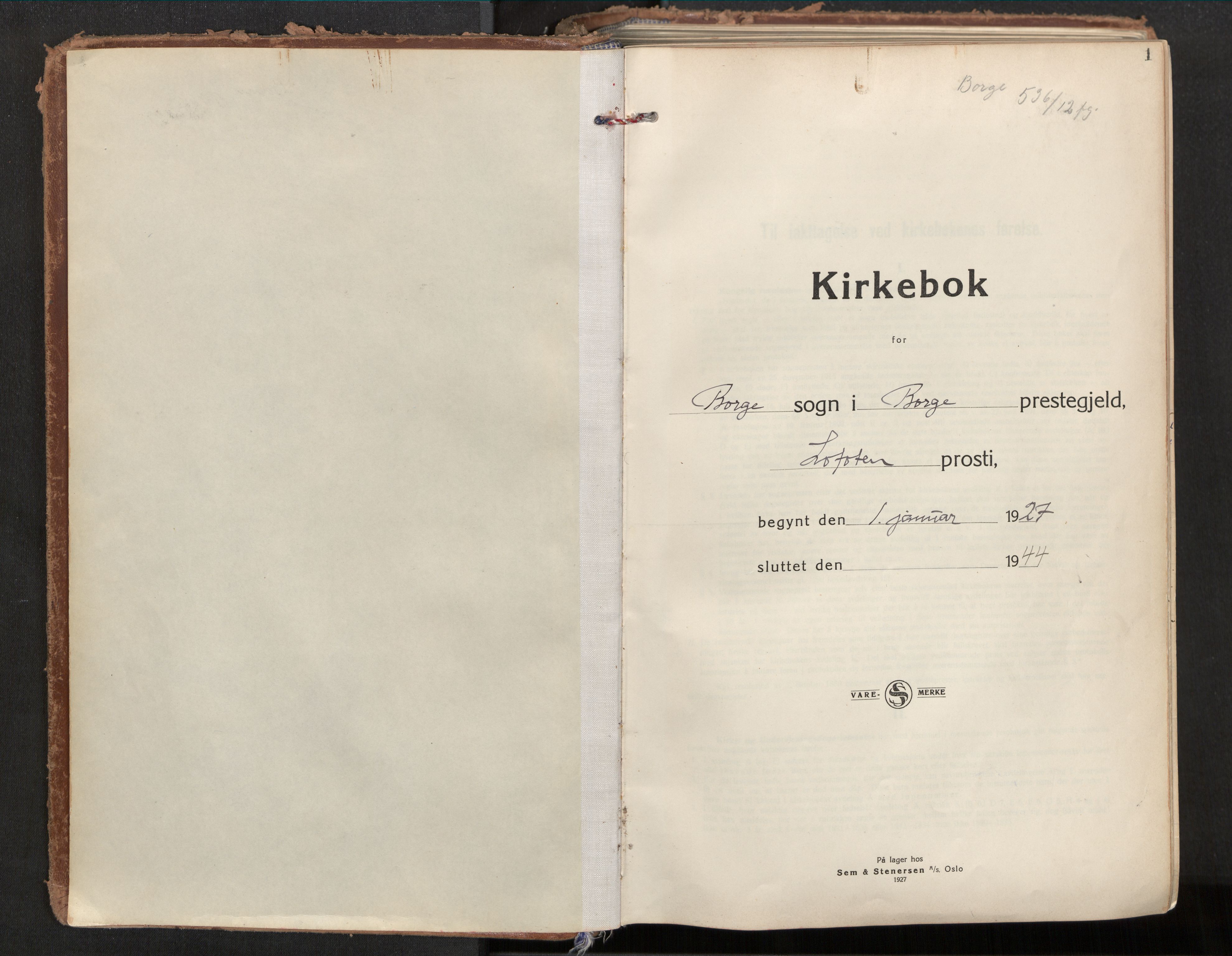 Ministerialprotokoller, klokkerbøker og fødselsregistre - Nordland, SAT/A-1459/880/L1137: Parish register (official) no. 880A11, 1927-1944, p. 1
