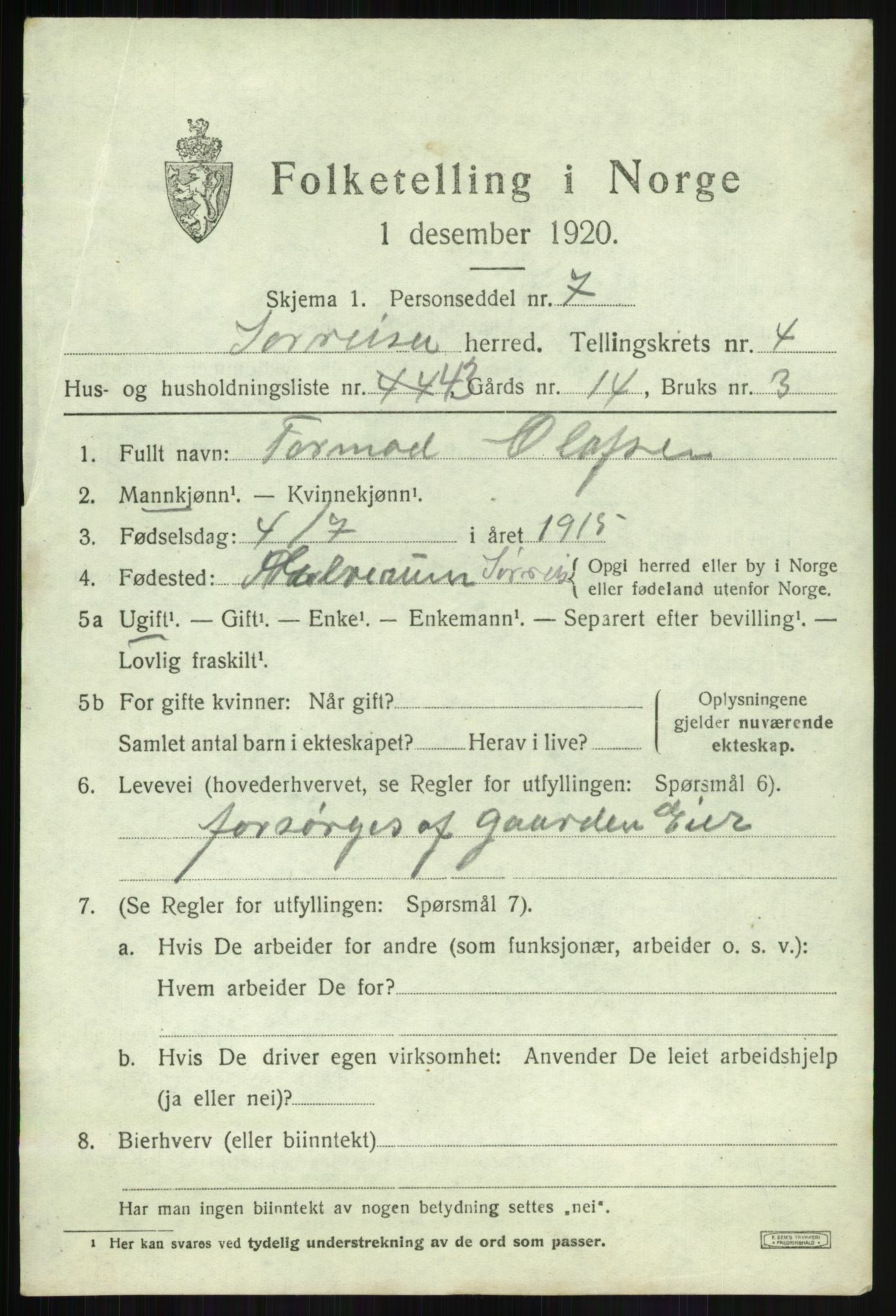 SATØ, 1920 census for Sørreisa, 1920, p. 2338