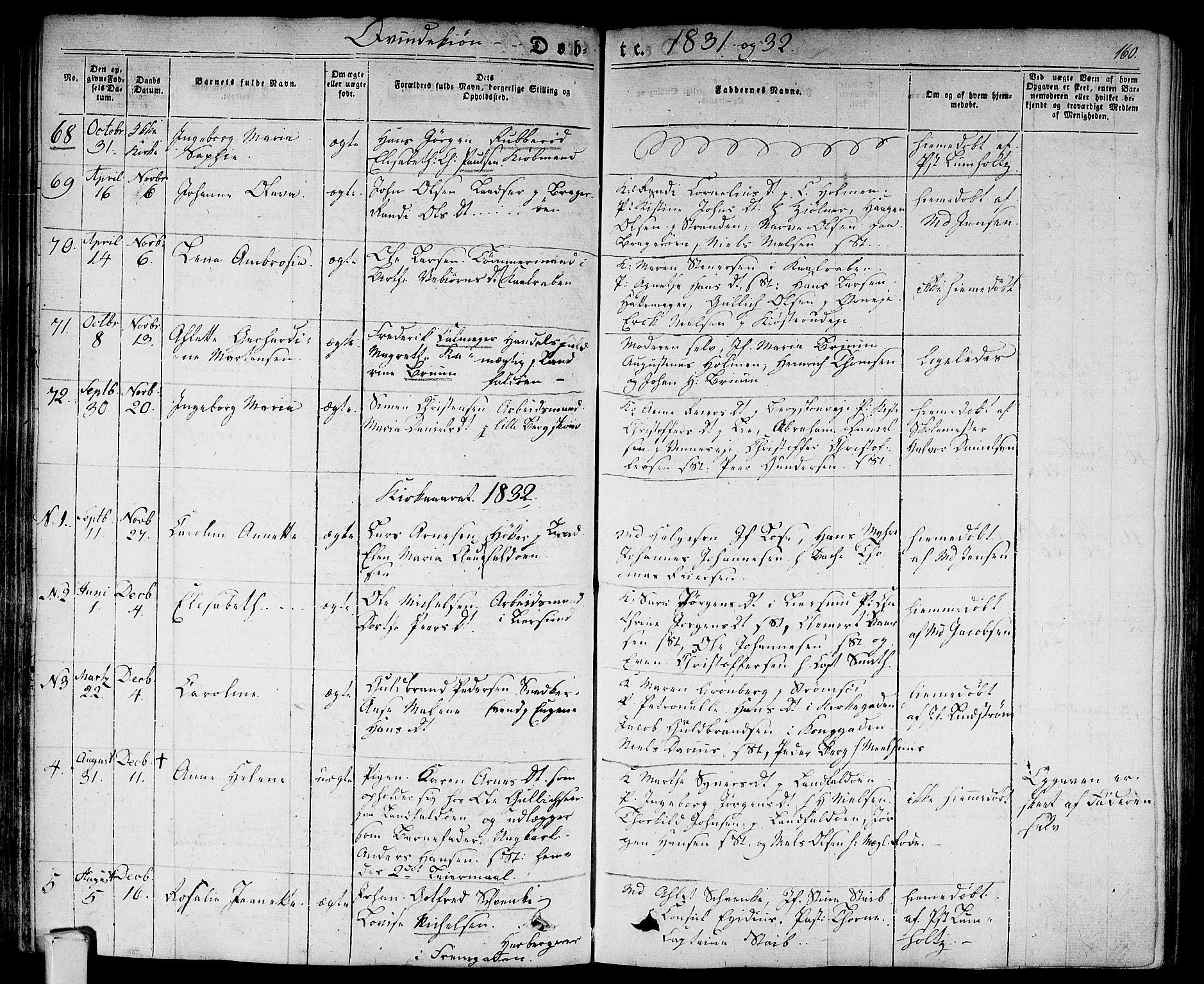 Bragernes kirkebøker, SAKO/A-6/F/Fb/L0001: Parish register (official) no. II 1, 1830-1847, p. 160