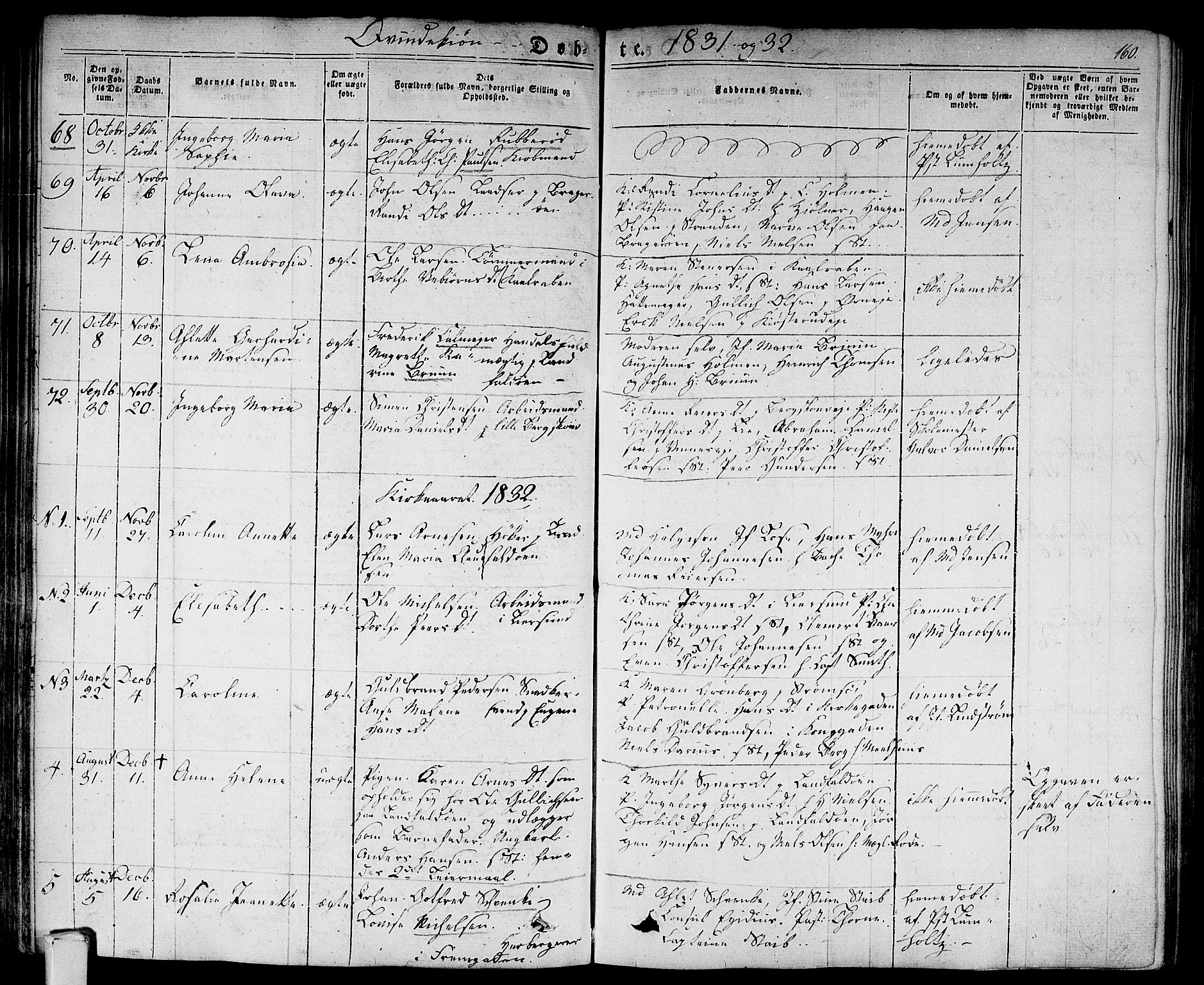 Bragernes kirkebøker, AV/SAKO-A-6/F/Fb/L0001: Parish register (official) no. II 1, 1830-1847, p. 160