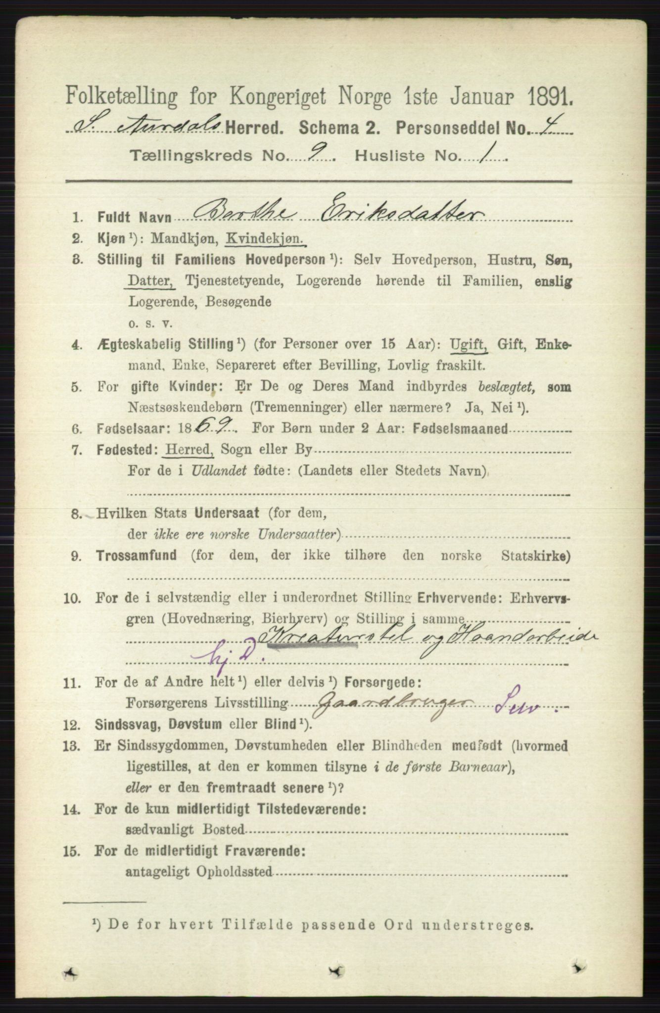 RA, 1891 census for 0540 Sør-Aurdal, 1891, p. 5541