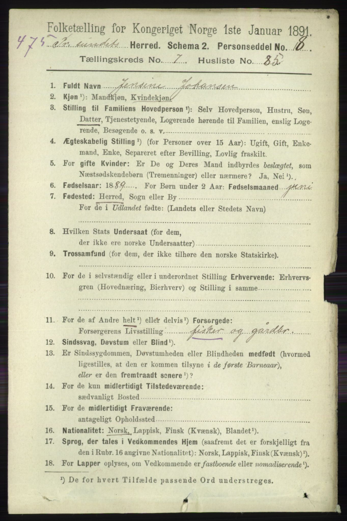 RA, 1891 census for 1934 Tromsøysund, 1891, p. 4347