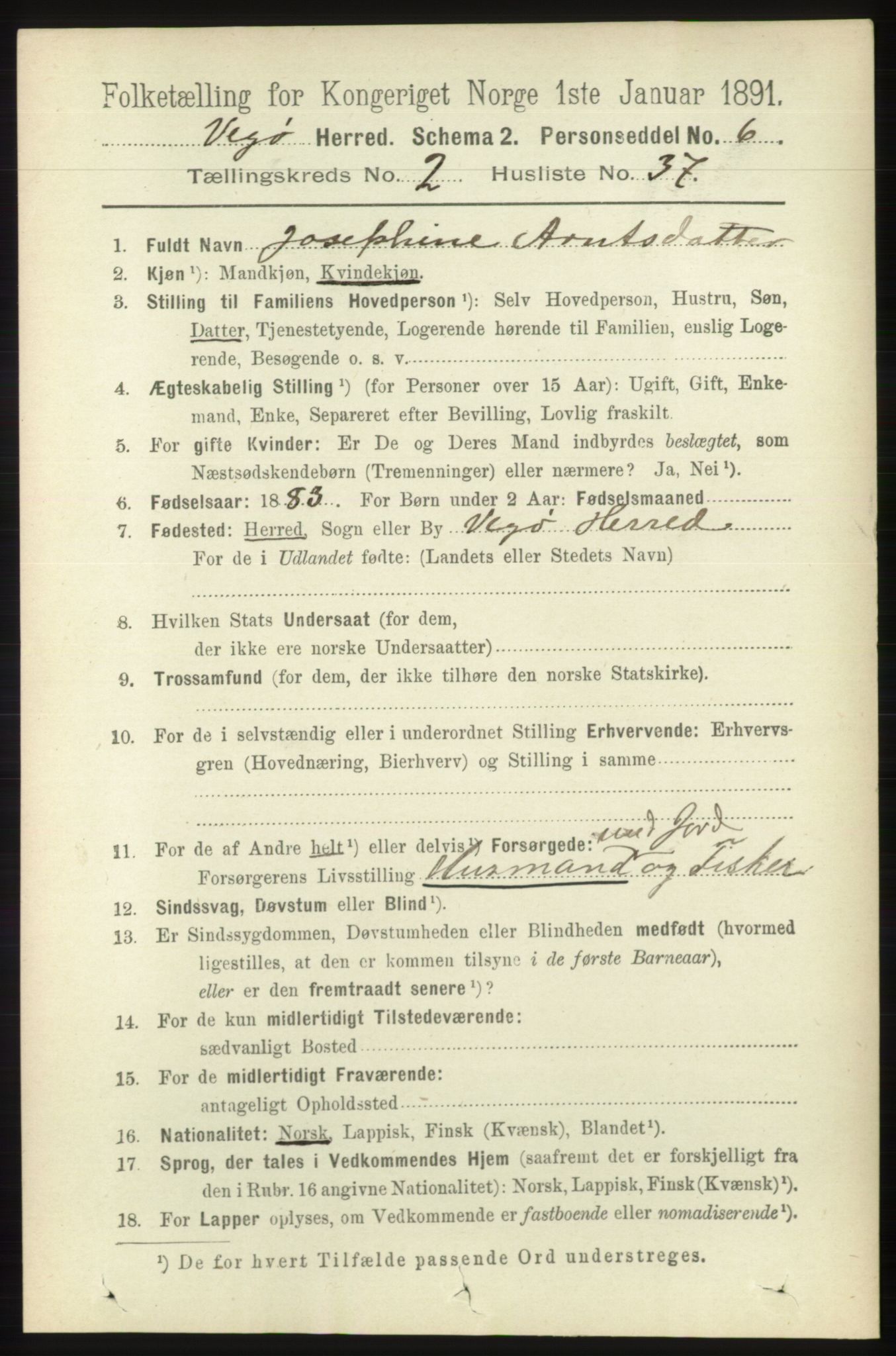 RA, 1891 census for 1815 Vega, 1891, p. 840