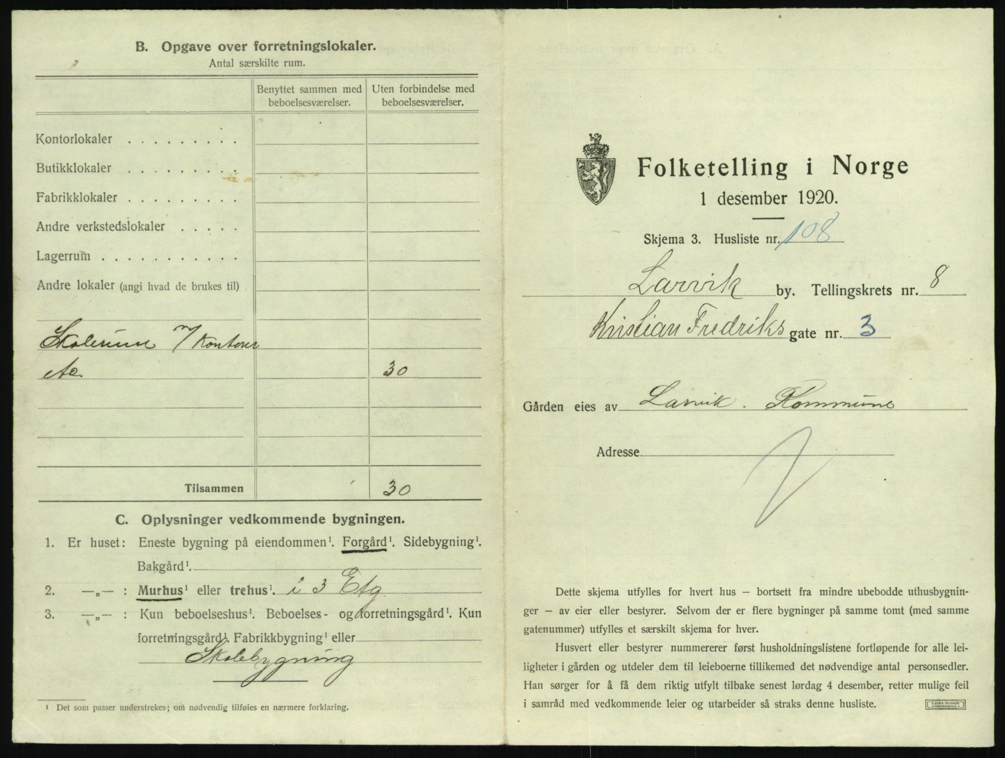 SAKO, 1920 census for Larvik, 1920, p. 2150