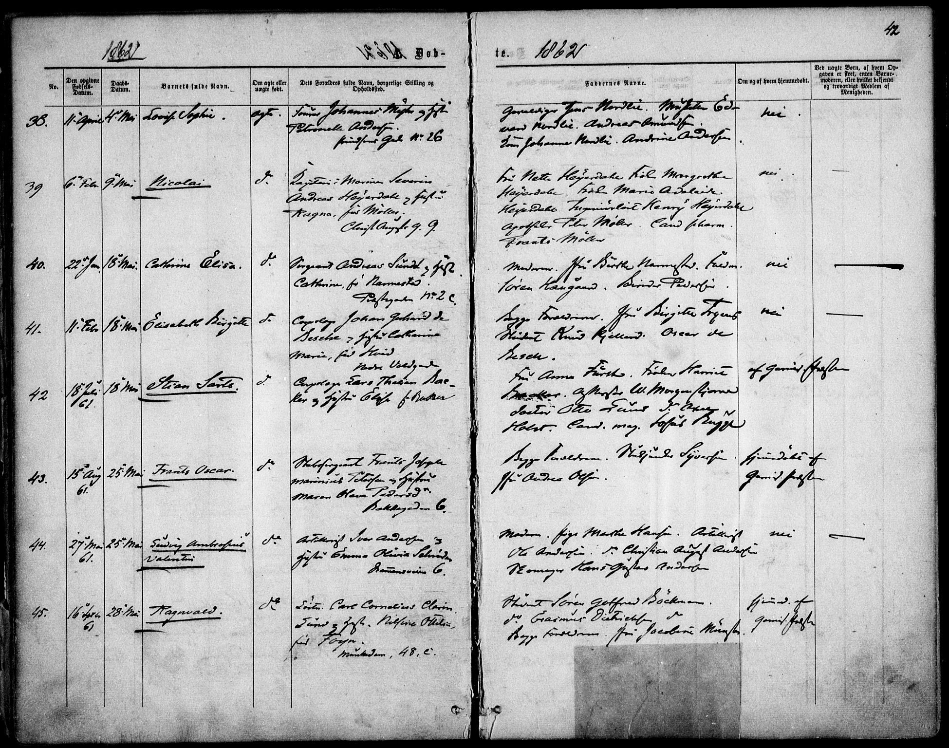 Garnisonsmenigheten Kirkebøker, AV/SAO-A-10846/F/Fa/L0010: Parish register (official) no. 10, 1859-1869, p. 42