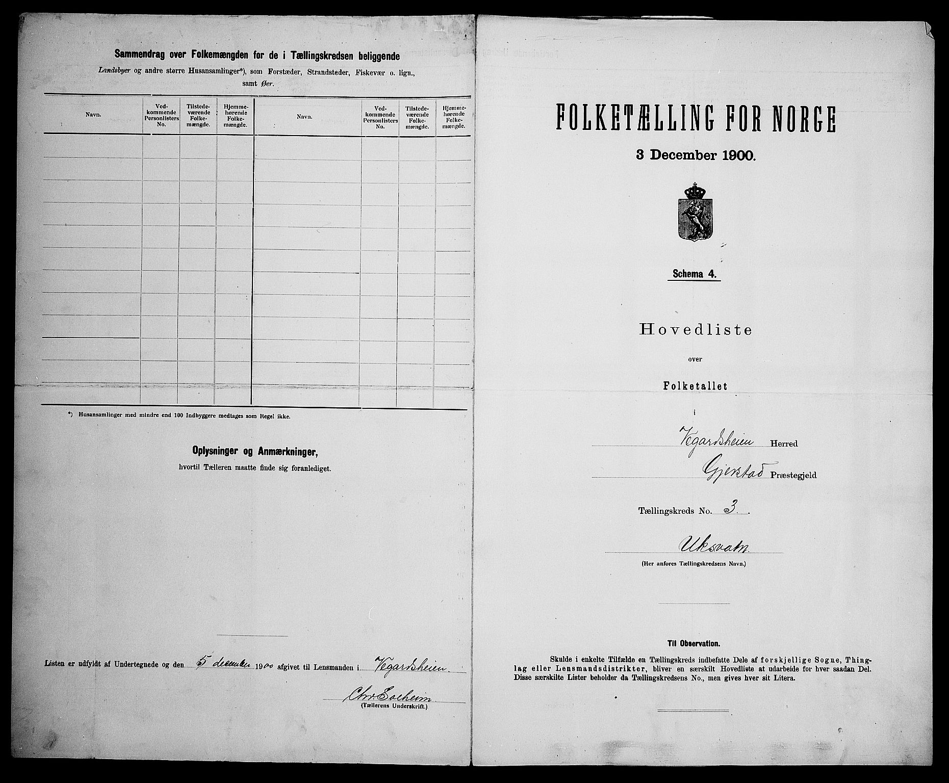 SAK, 1900 census for Vegårshei, 1900, p. 22