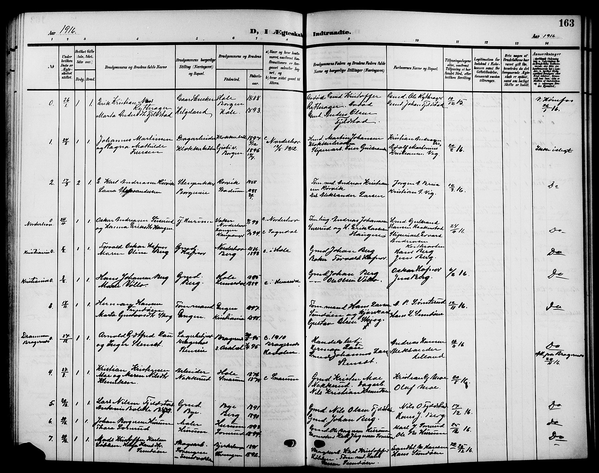 Hole kirkebøker, SAKO/A-228/G/Ga/L0004: Parish register (copy) no. I 4, 1905-1924, p. 163