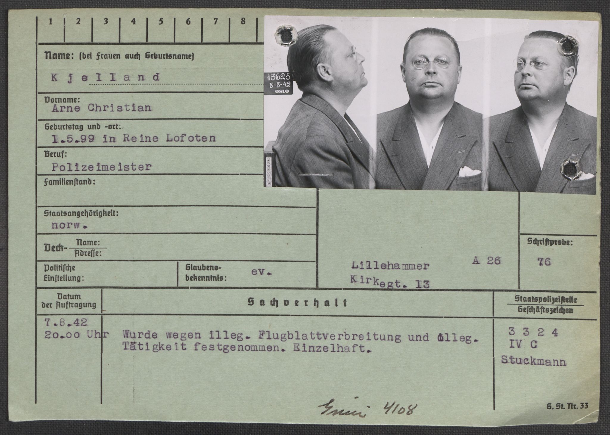 Befehlshaber der Sicherheitspolizei und des SD, AV/RA-RAFA-5969/E/Ea/Eaa/L0005: Register over norske fanger i Møllergata 19: Hø-Kj, 1940-1945, p. 1397