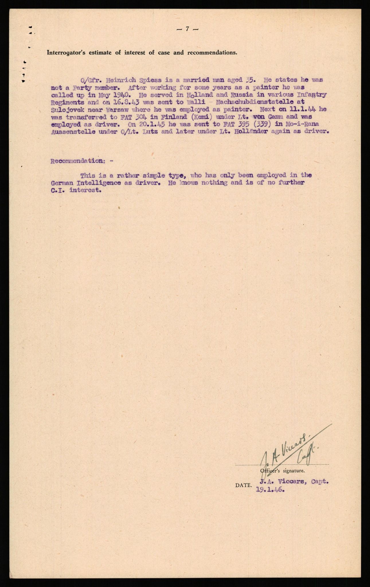 Forsvaret, Forsvarets overkommando II, AV/RA-RAFA-3915/D/Db/L0032: CI Questionaires. Tyske okkupasjonsstyrker i Norge. Tyskere., 1945-1946, p. 247