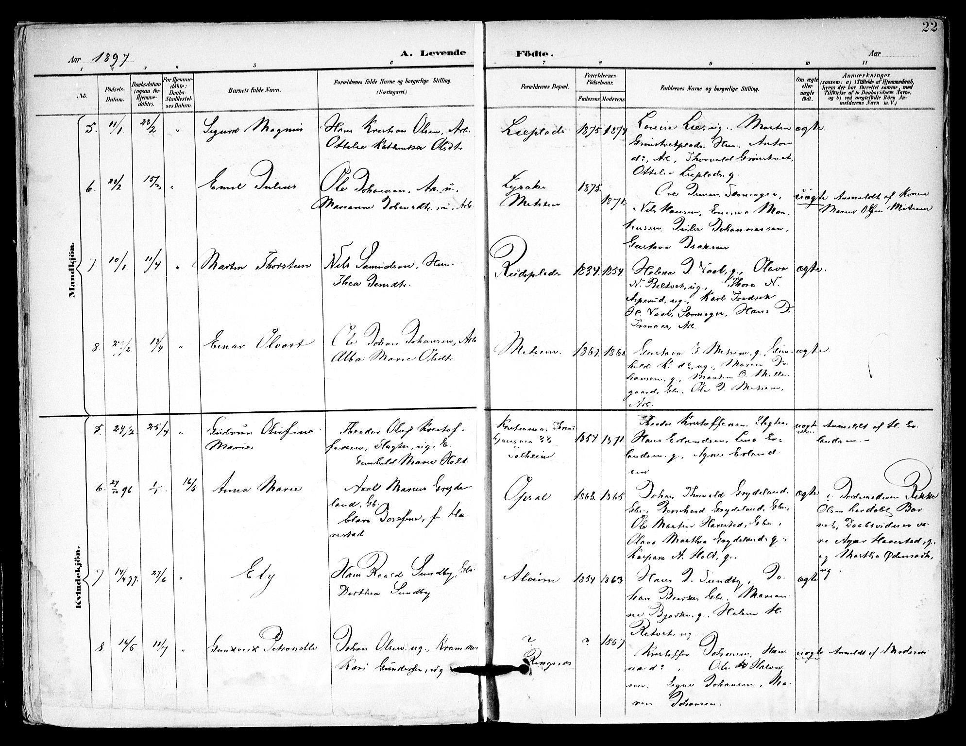 Kråkstad prestekontor Kirkebøker, AV/SAO-A-10125a/F/Fa/L0010: Parish register (official) no. I 10, 1893-1931, p. 22