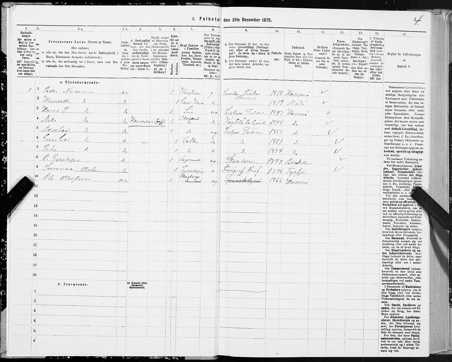 SAT, 1875 census for 1849P Hamarøy, 1875, p. 1004