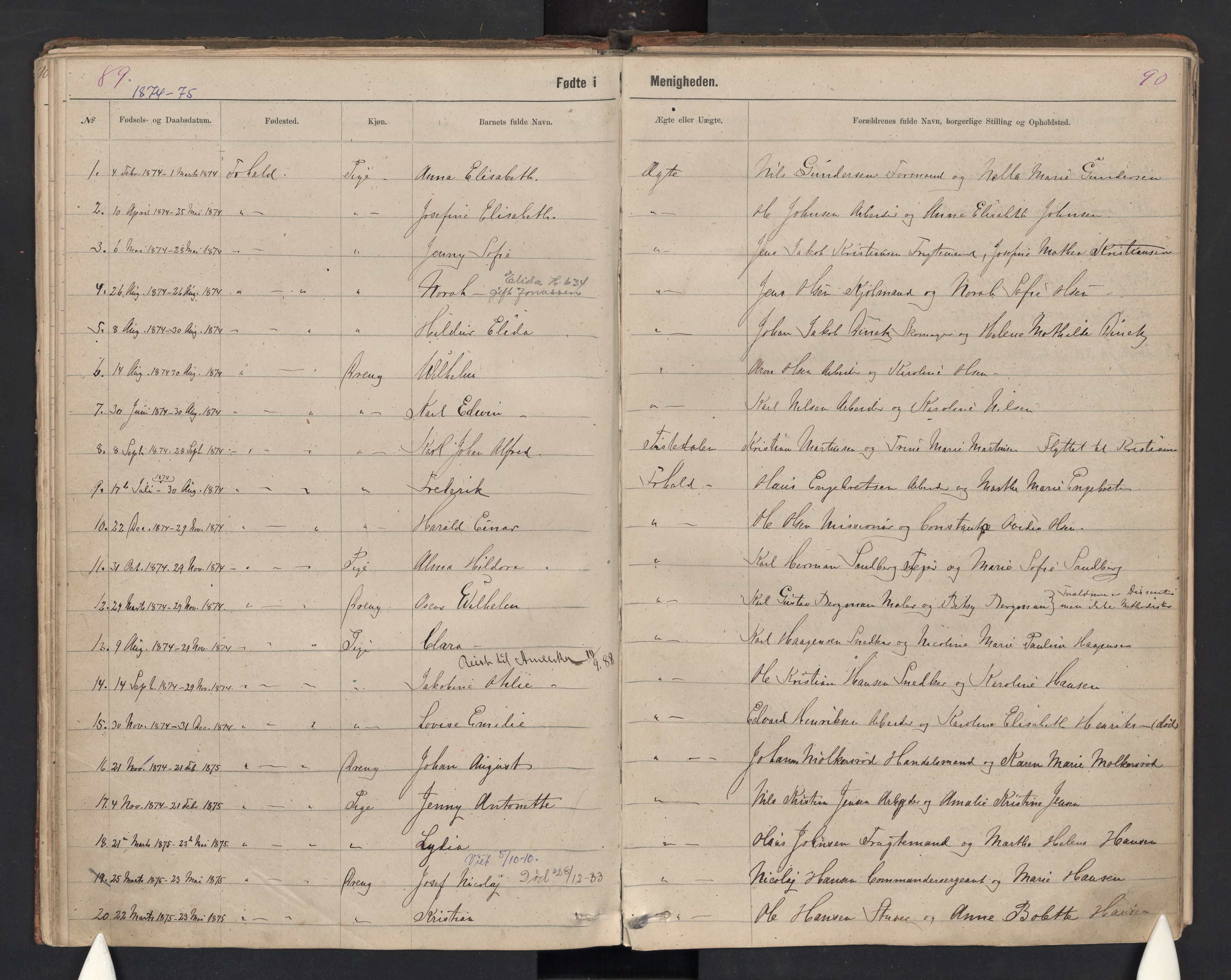 Halden metodistkirke - menighetsprotokoller, SAO/PAO-0266/F/L0003: Dissenter register no. 3, 1874-1892, p. 89-90