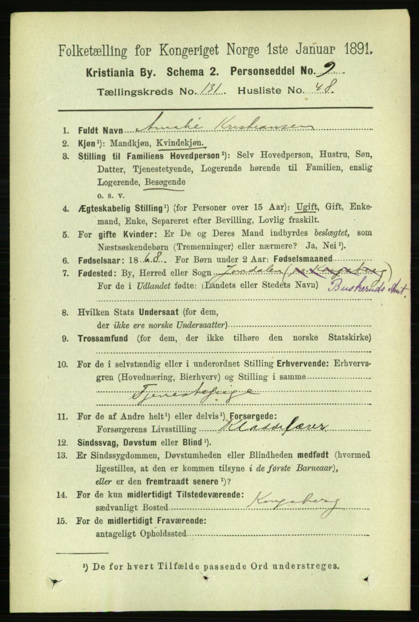 RA, 1891 census for 0301 Kristiania, 1891, p. 71346