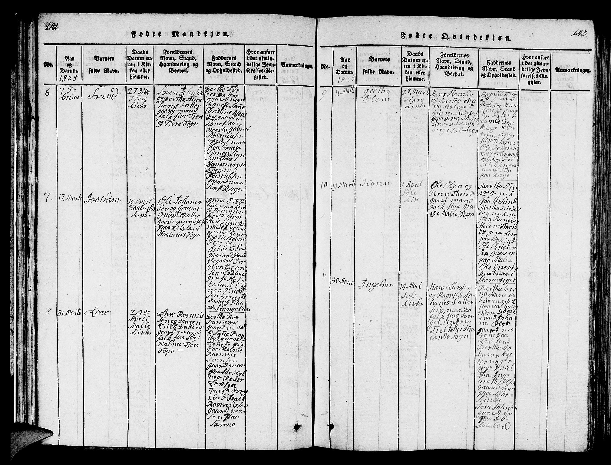 Håland sokneprestkontor, AV/SAST-A-101802/001/30BB/L0001: Parish register (copy) no. B 1, 1815-1845, p. 142-143