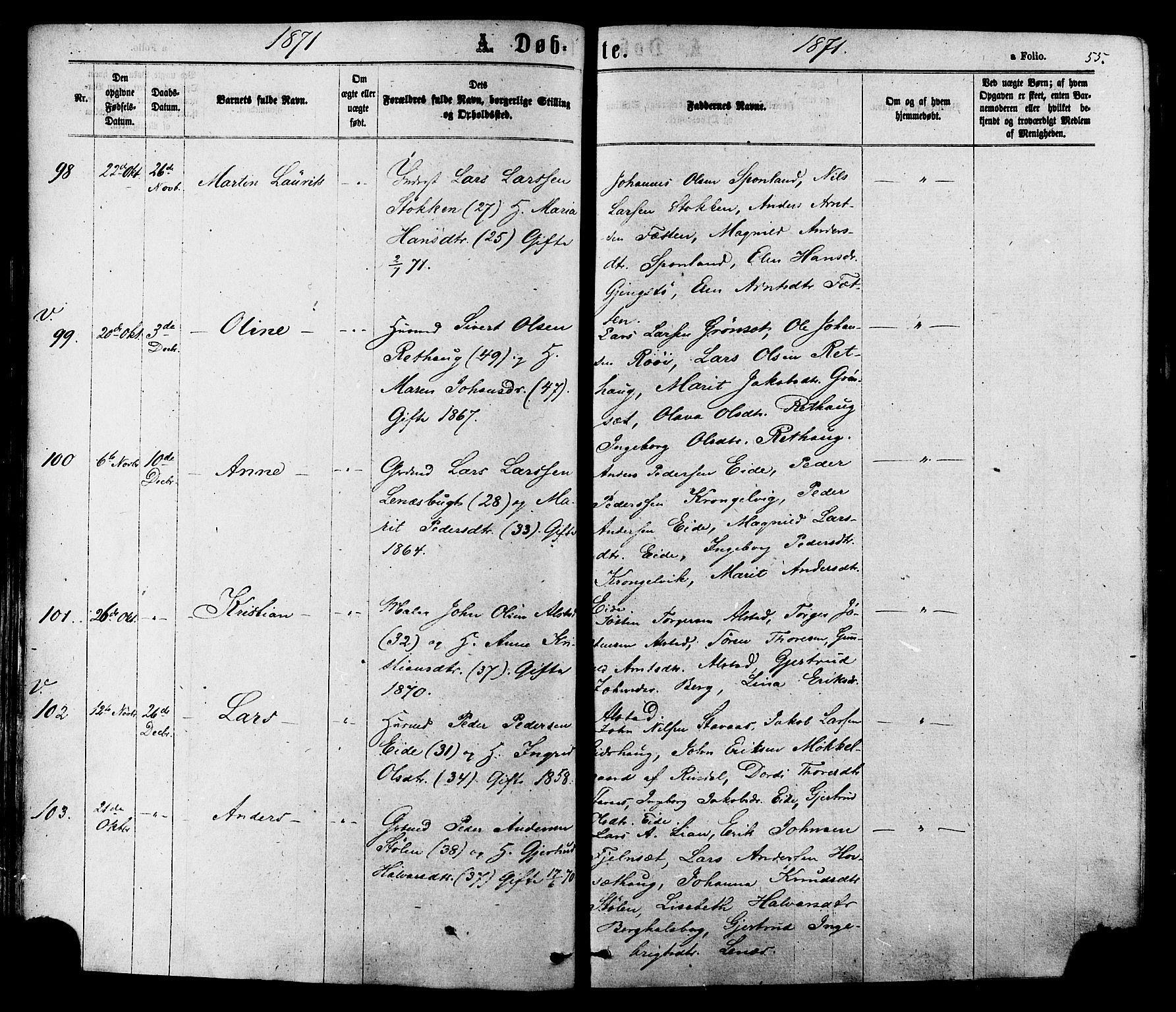 Ministerialprotokoller, klokkerbøker og fødselsregistre - Sør-Trøndelag, AV/SAT-A-1456/630/L0495: Parish register (official) no. 630A08, 1868-1878, p. 55