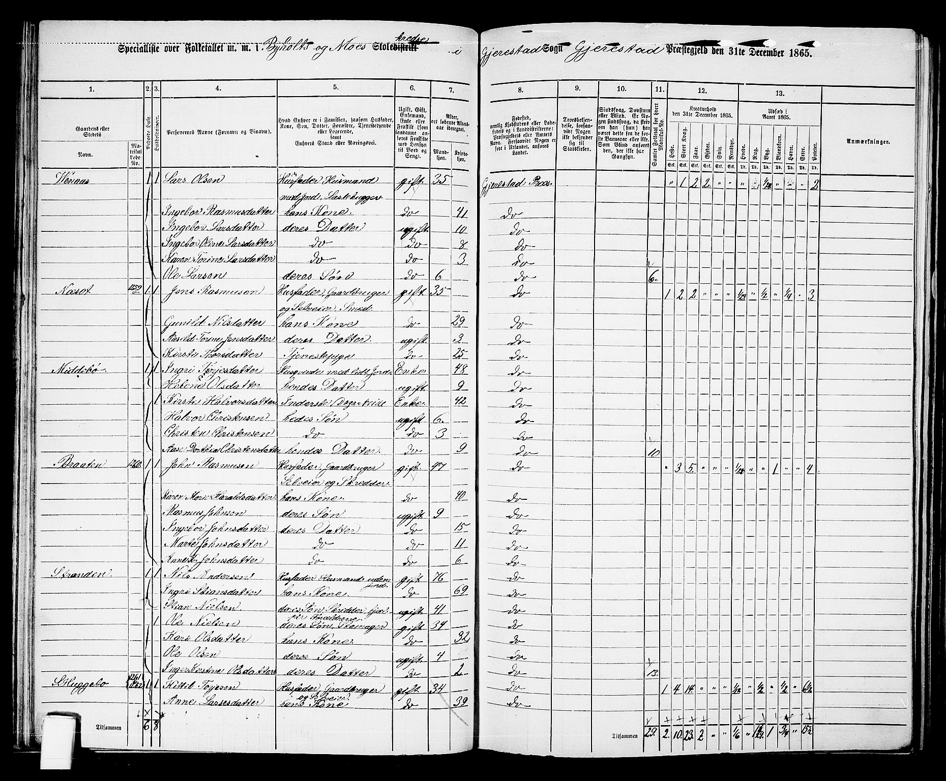 RA, 1865 census for Gjerstad, 1865, p. 40