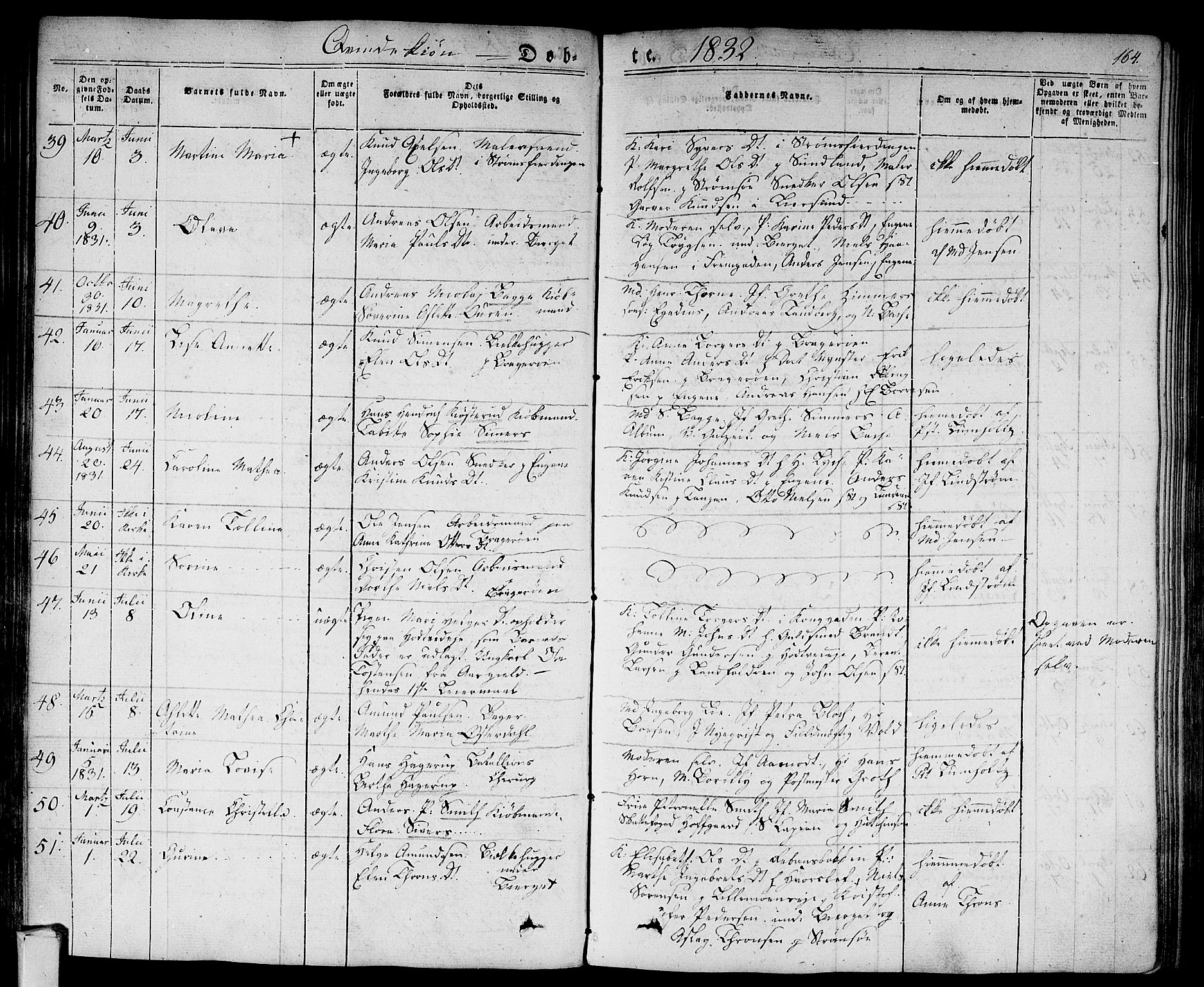 Bragernes kirkebøker, AV/SAKO-A-6/F/Fb/L0001: Parish register (official) no. II 1, 1830-1847, p. 164