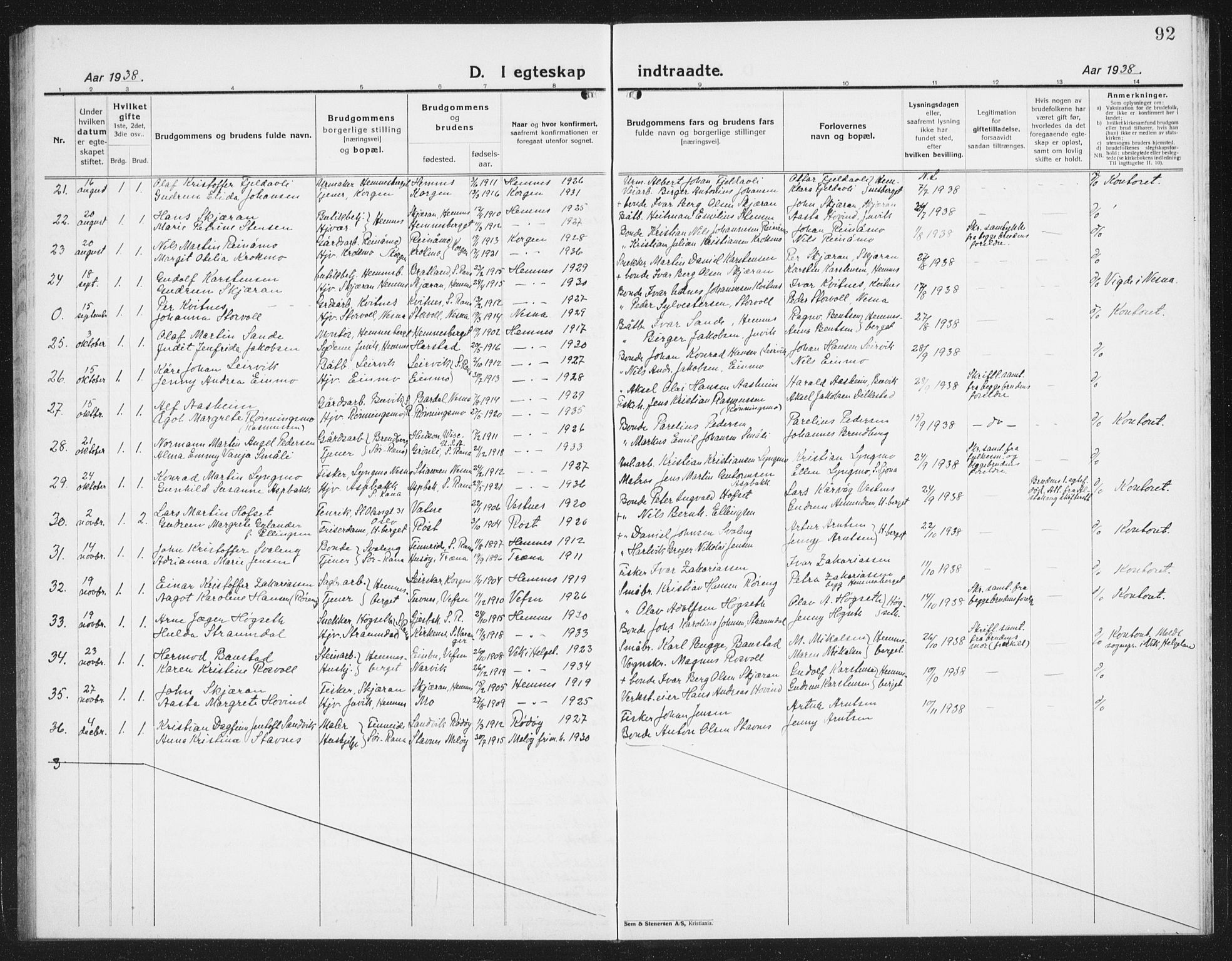 Ministerialprotokoller, klokkerbøker og fødselsregistre - Nordland, AV/SAT-A-1459/825/L0372: Parish register (copy) no. 825C09, 1923-1940, p. 92