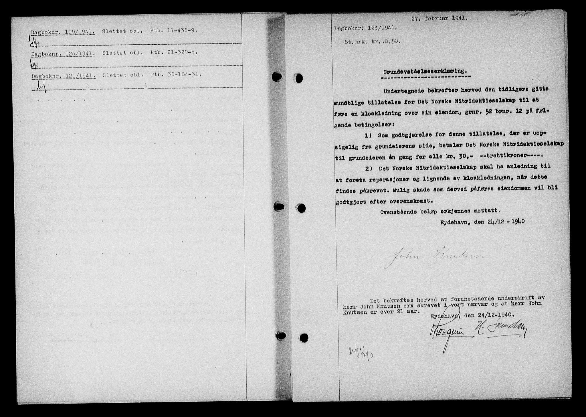 Nedenes sorenskriveri, SAK/1221-0006/G/Gb/Gba/L0048: Mortgage book no. A-II, 1940-1941, Diary no: : 123/1941
