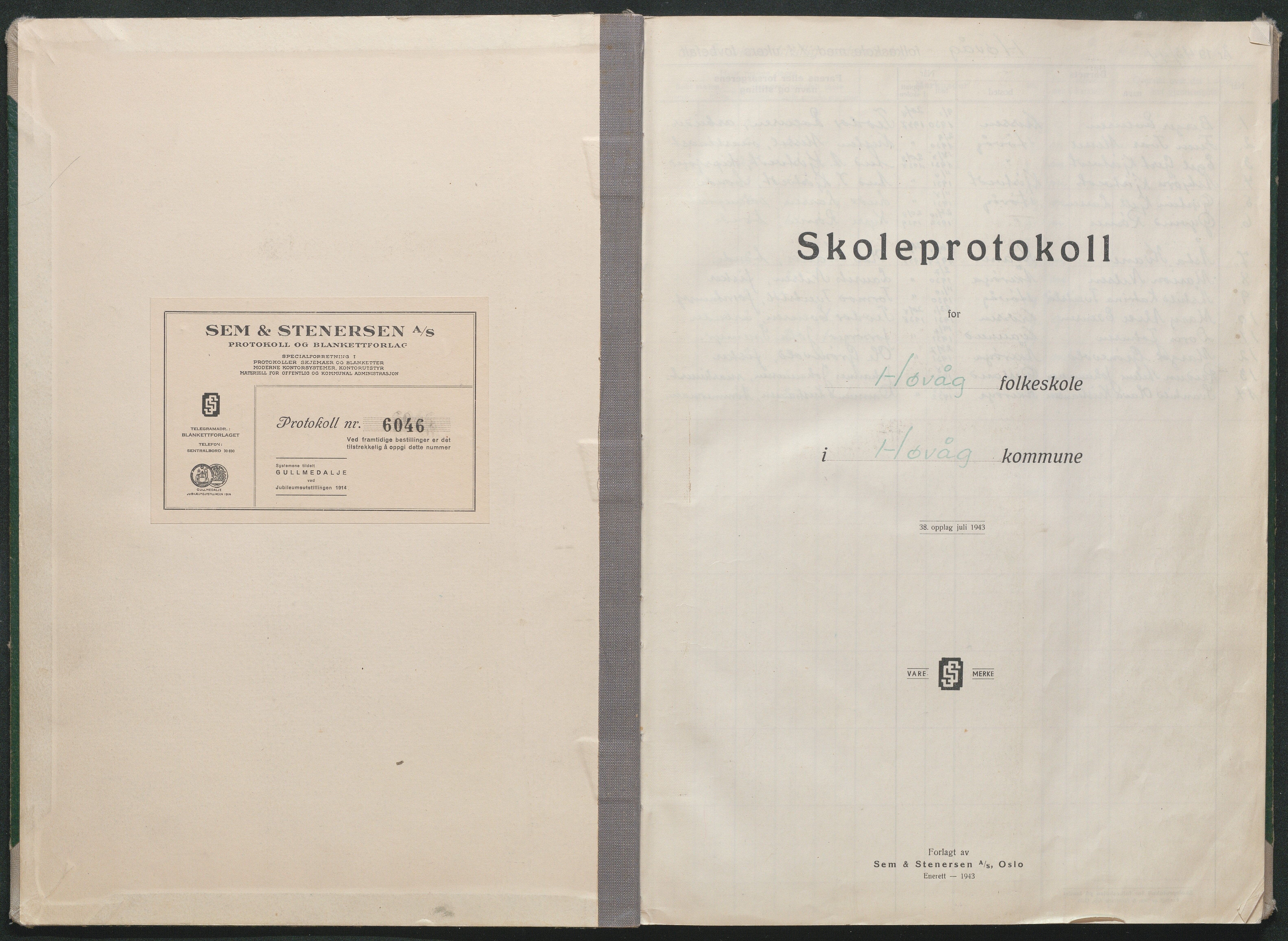 Høvåg kommune, AAKS/KA0927-PK/2/2/L0013: Høvåg - Skoleprotokoll, 1943-1954