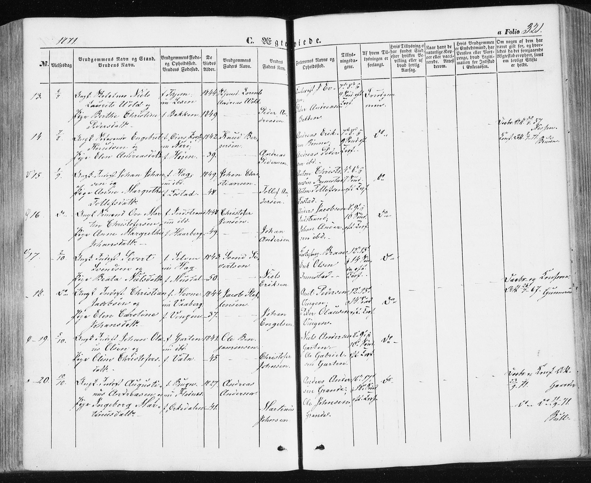 Ministerialprotokoller, klokkerbøker og fødselsregistre - Sør-Trøndelag, SAT/A-1456/659/L0737: Parish register (official) no. 659A07, 1857-1875, p. 321