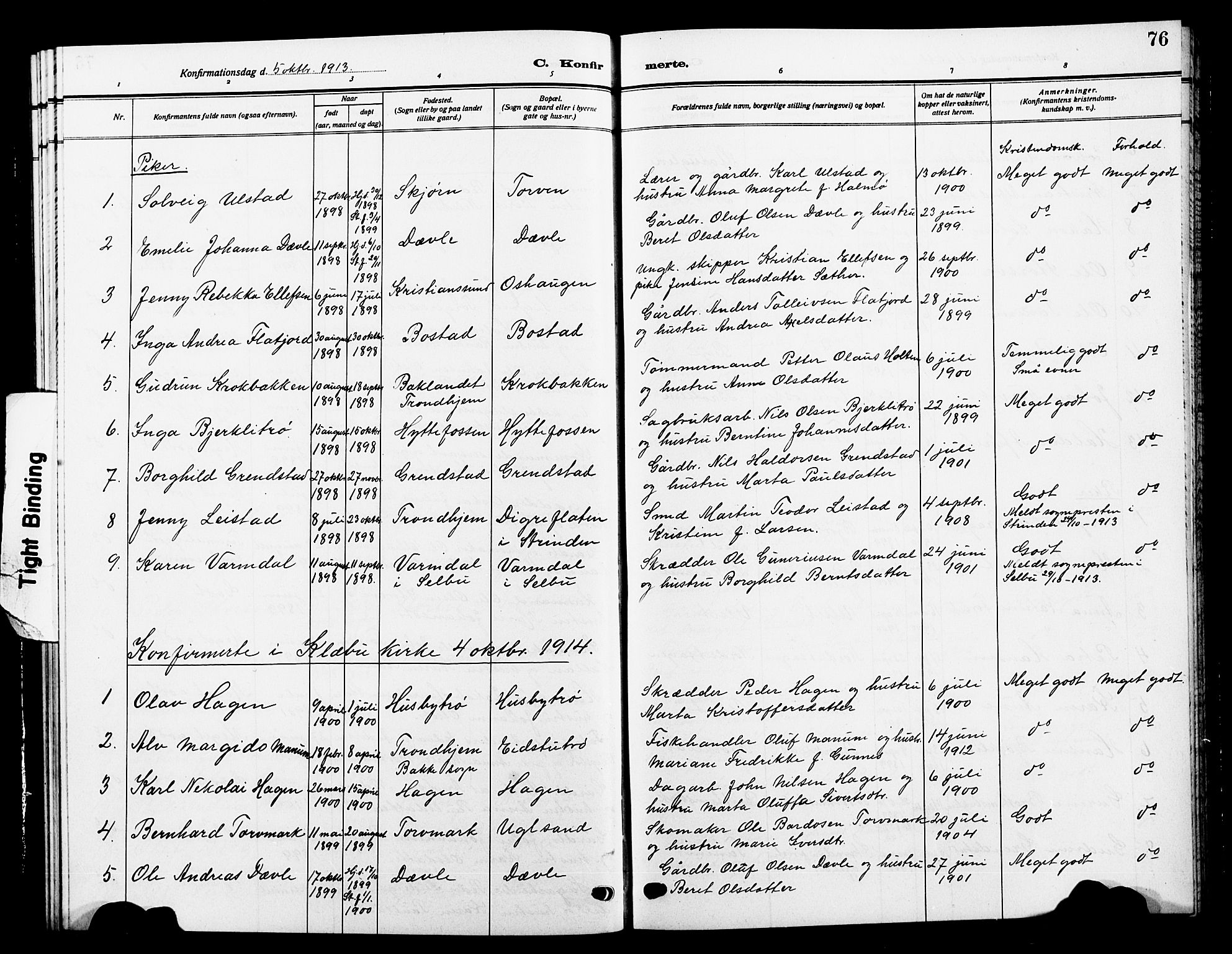 Ministerialprotokoller, klokkerbøker og fødselsregistre - Sør-Trøndelag, SAT/A-1456/618/L0453: Parish register (copy) no. 618C04, 1907-1925, p. 76