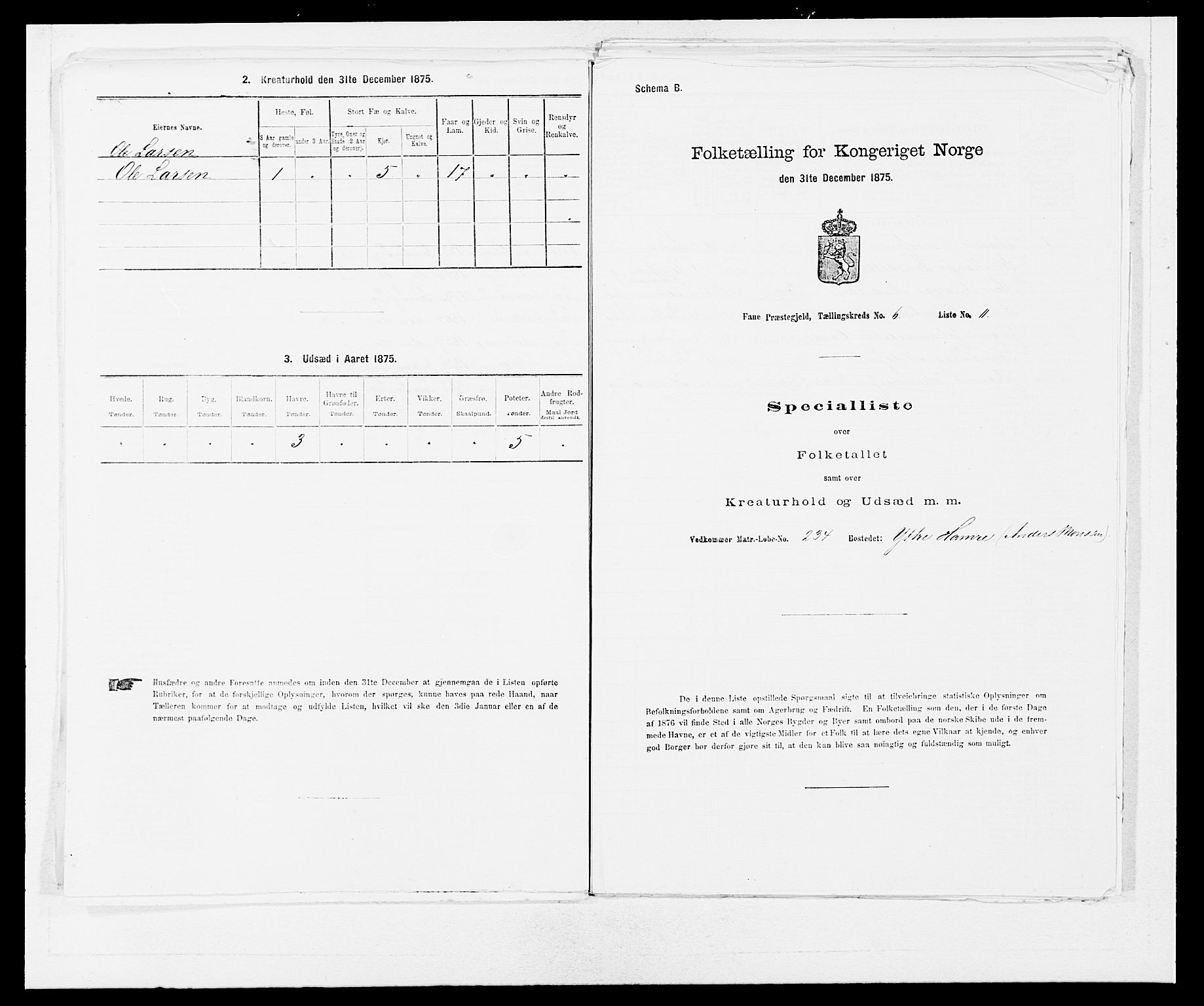 SAB, 1875 census for 1249P Fana, 1875, p. 696