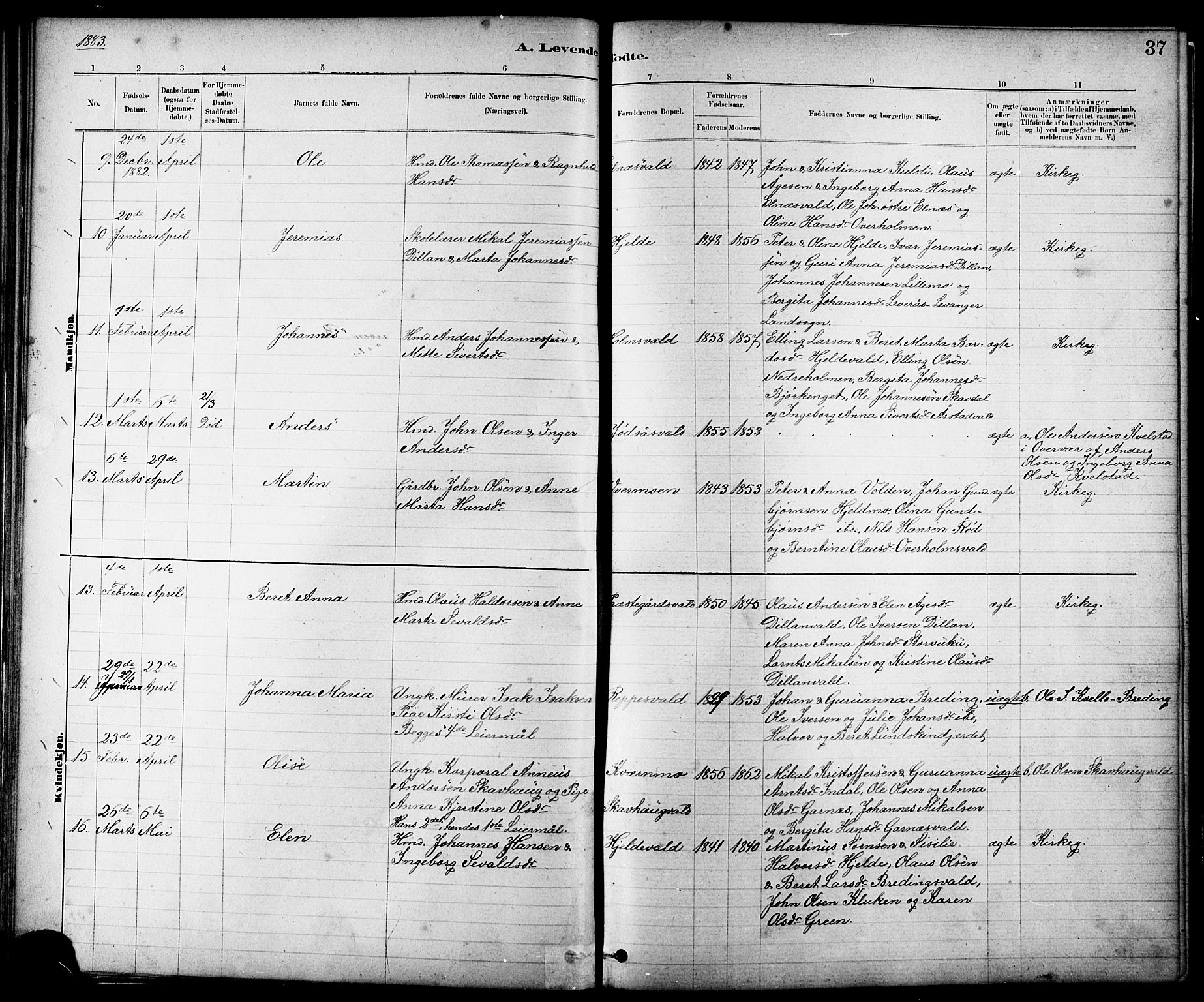 Ministerialprotokoller, klokkerbøker og fødselsregistre - Nord-Trøndelag, AV/SAT-A-1458/724/L0267: Parish register (copy) no. 724C03, 1879-1898, p. 37