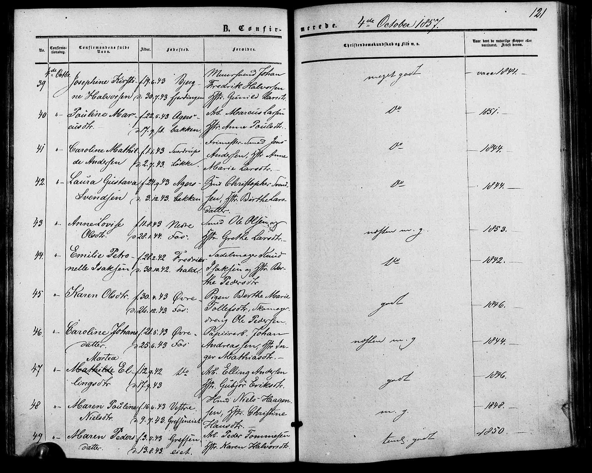 Vestre Aker prestekontor Kirkebøker, AV/SAO-A-10025/F/Fa/L0001: Parish register (official) no. 1, 1853-1858, p. 121