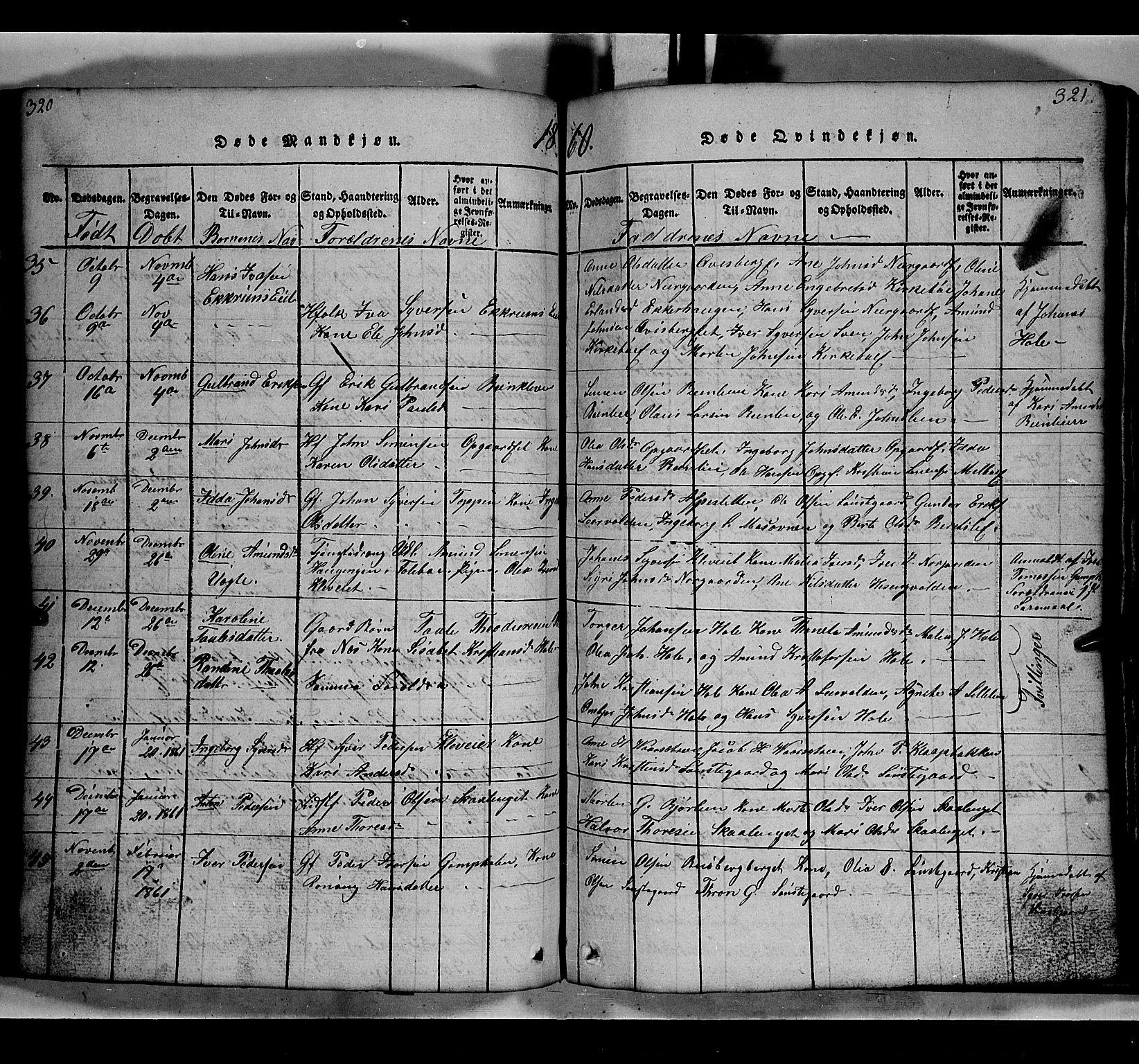 Gausdal prestekontor, SAH/PREST-090/H/Ha/Hab/L0002: Parish register (copy) no. 2, 1818-1874, p. 320-321