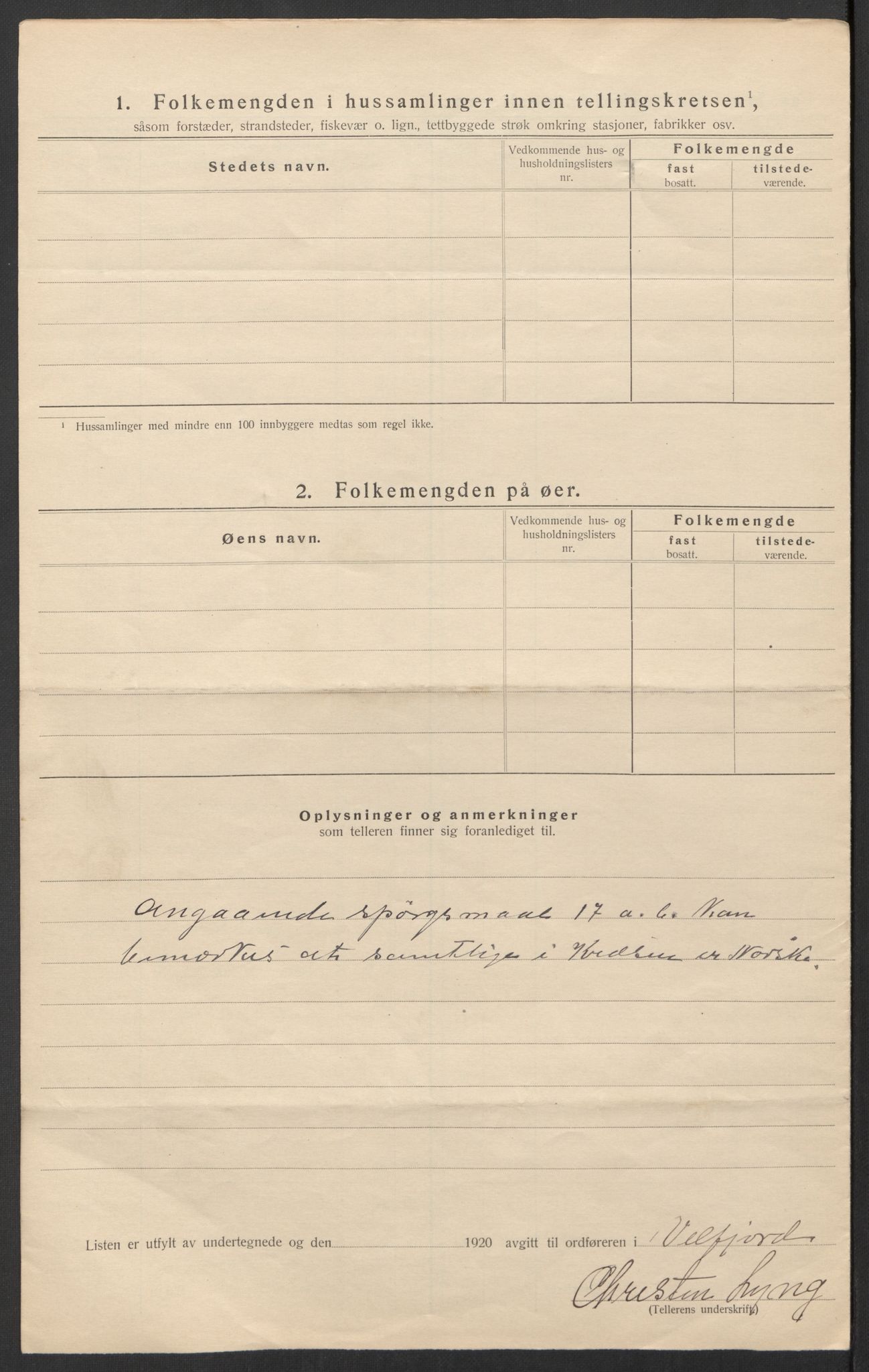 SAT, 1920 census for Velfjord, 1920, p. 23