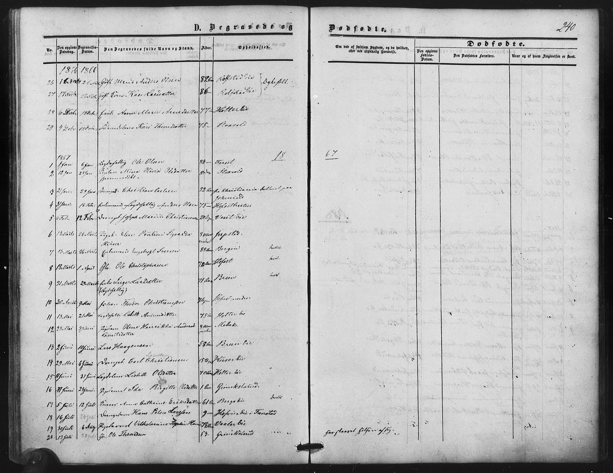 Nes prestekontor Kirkebøker, SAO/A-10410/F/Fb/L0001: Parish register (official) no. II 1, 1859-1882, p. 240