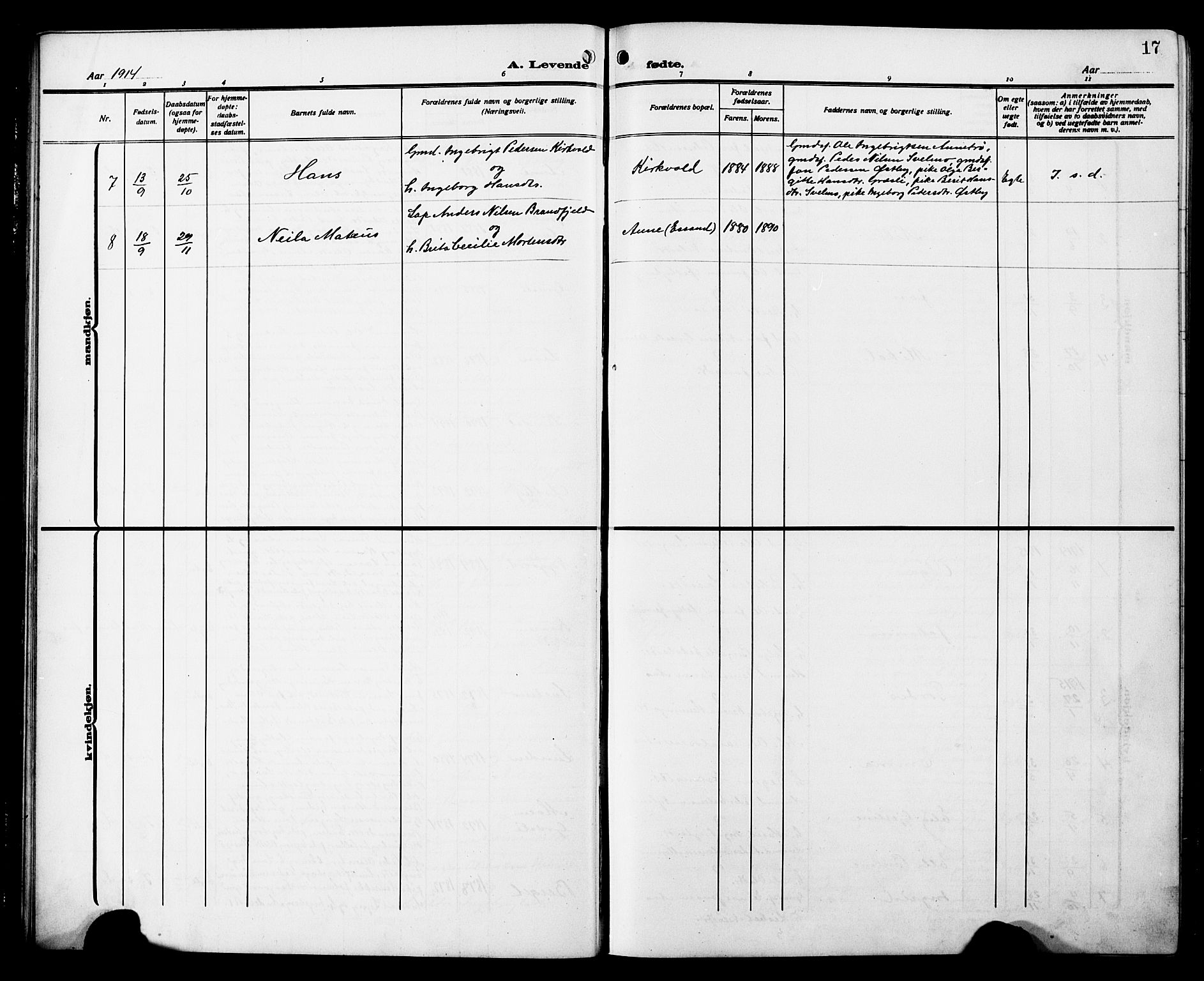 Ministerialprotokoller, klokkerbøker og fødselsregistre - Sør-Trøndelag, SAT/A-1456/698/L1168: Parish register (copy) no. 698C05, 1908-1930, p. 17