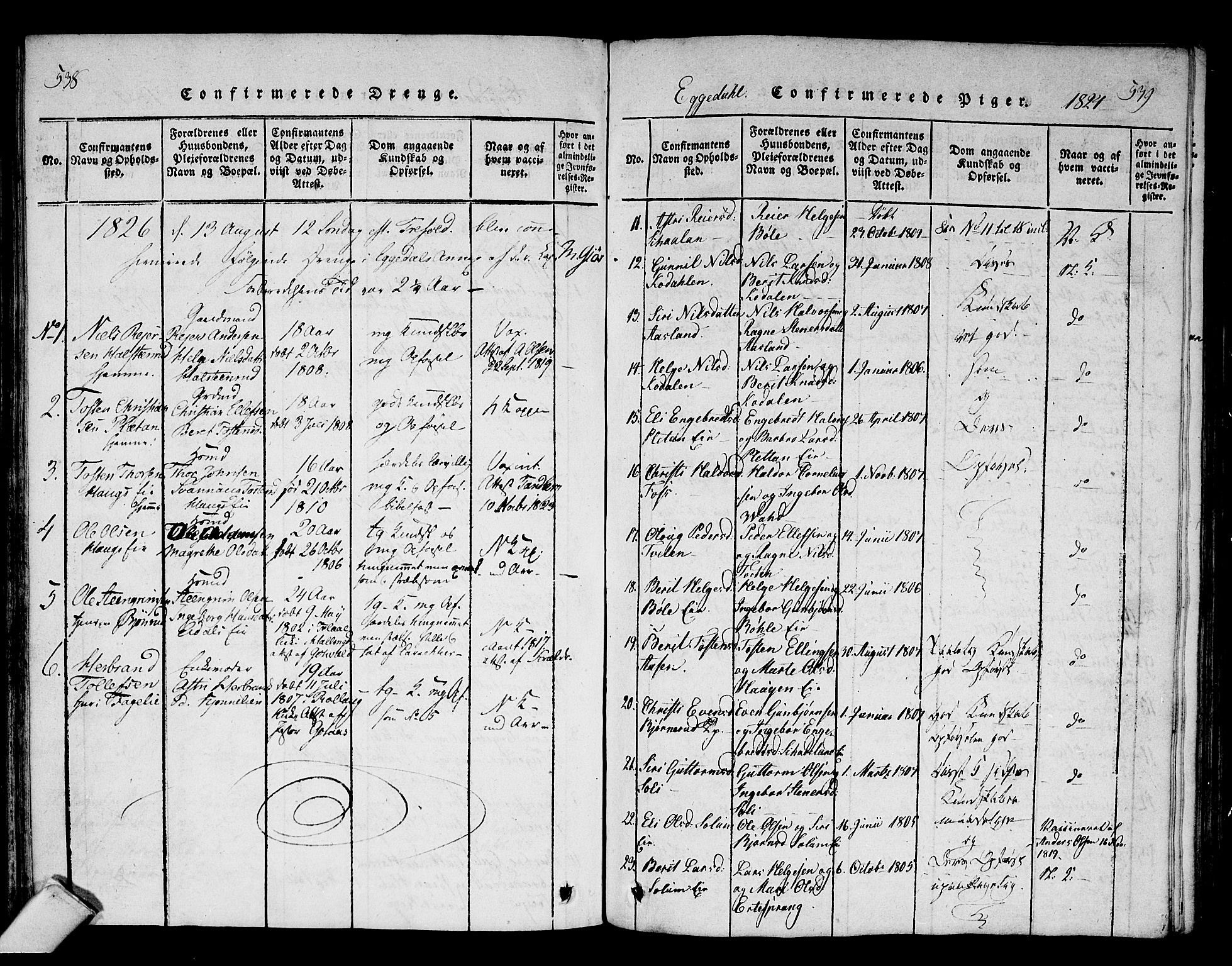 Sigdal kirkebøker, SAKO/A-245/F/Fa/L0005: Parish register (official) no. I 5 /2, 1815-1829, p. 538-539