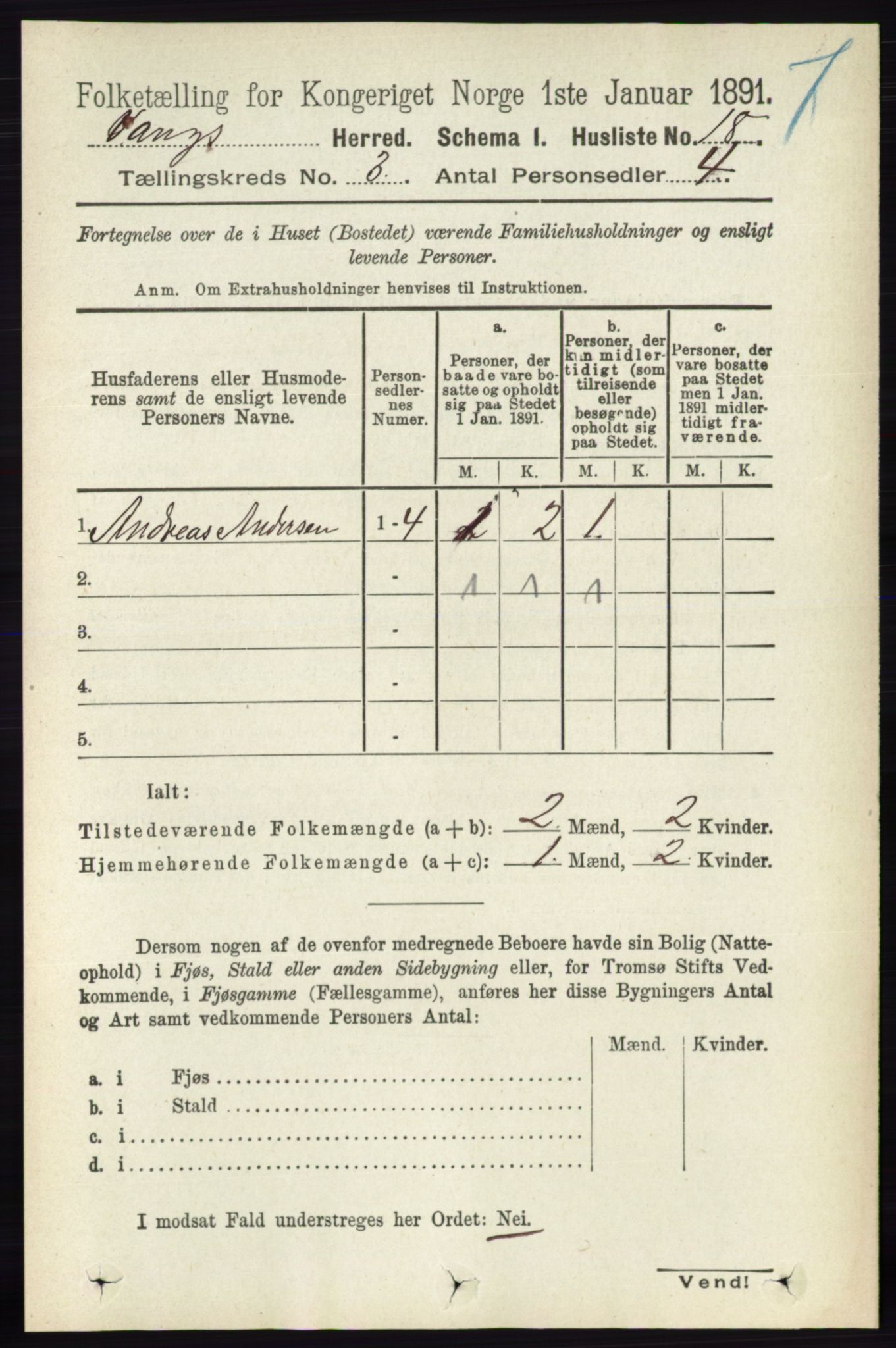 RA, 1891 census for 0414 Vang, 1891, p. 1768