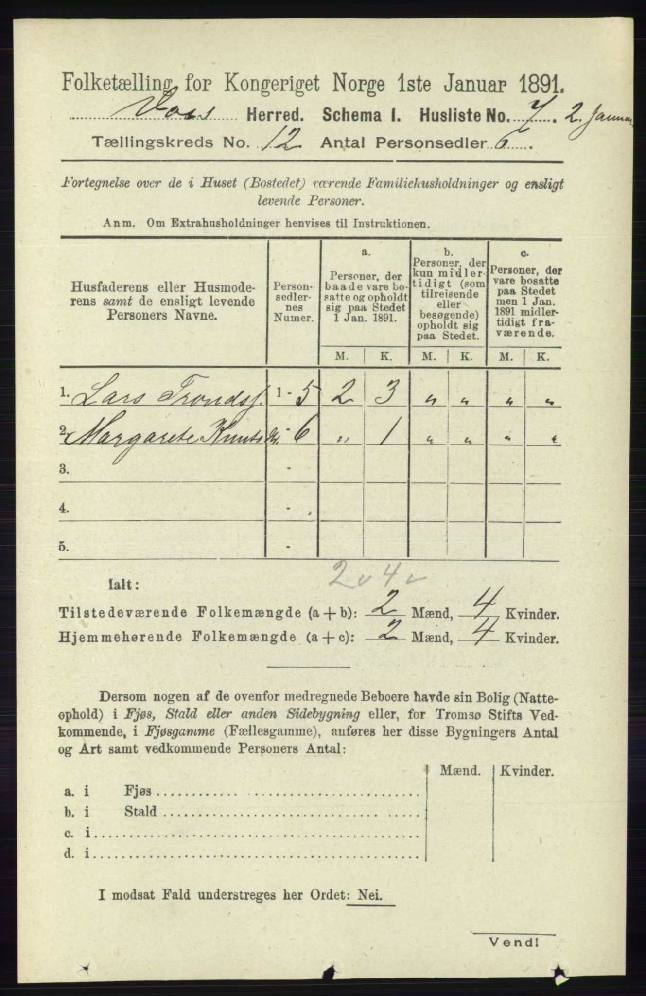 RA, 1891 census for 1235 Voss, 1891, p. 6422