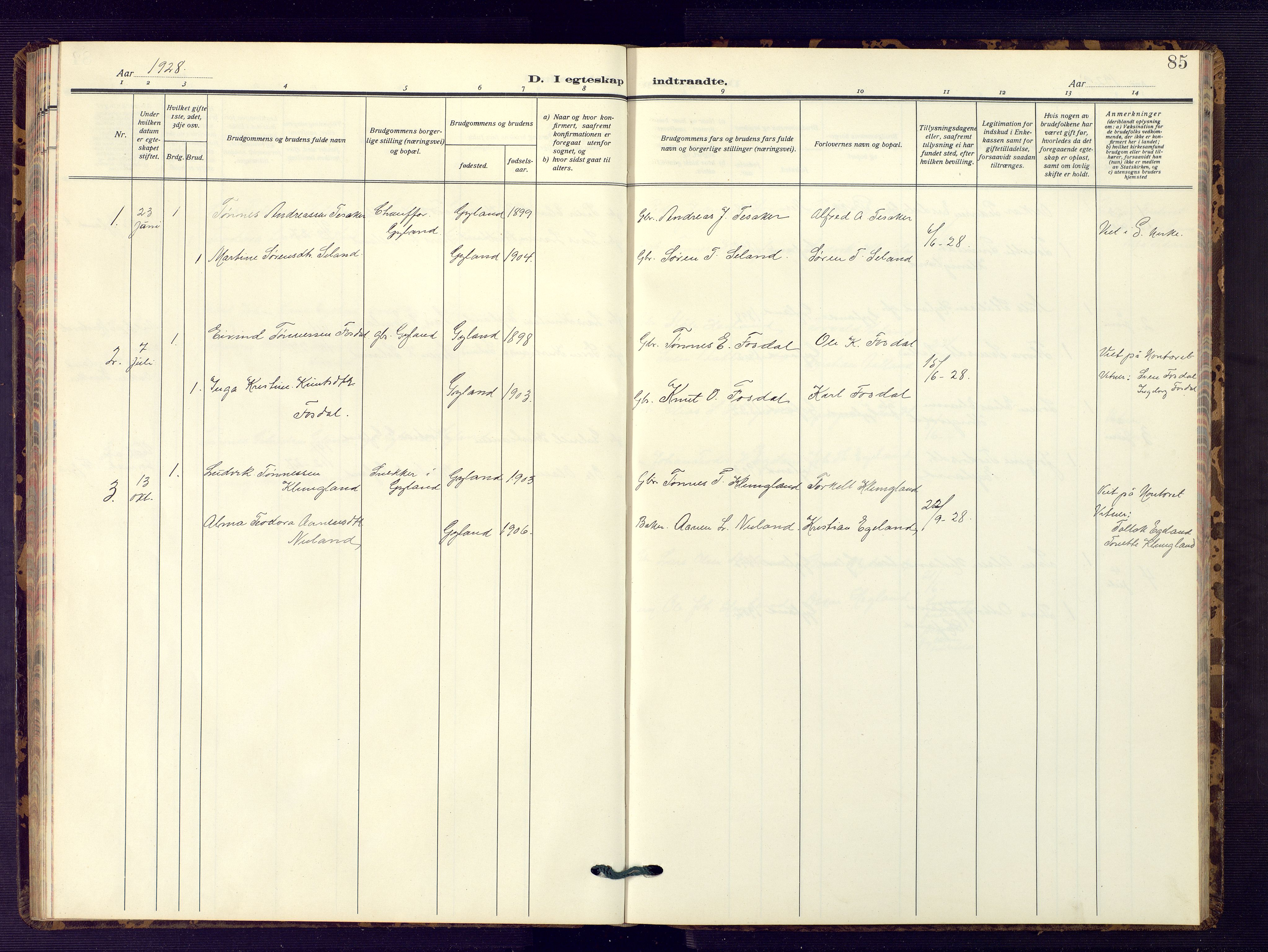 Bakke sokneprestkontor, SAK/1111-0002/F/Fb/Fbb/L0005: Parish register (copy) no. B 5, 1927-1947, p. 85