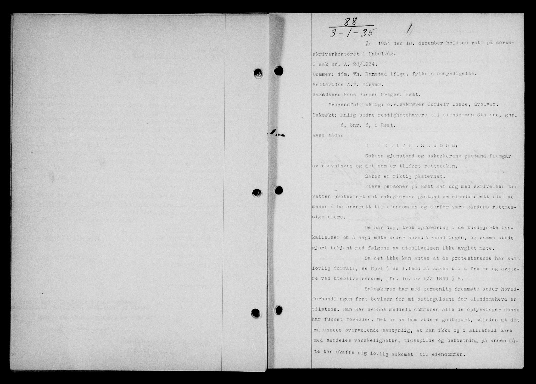 Lofoten sorenskriveri, SAT/A-0017/1/2/2C/L0031b: Mortgage book no. 31b, 1935-1935, Deed date: 03.01.1935