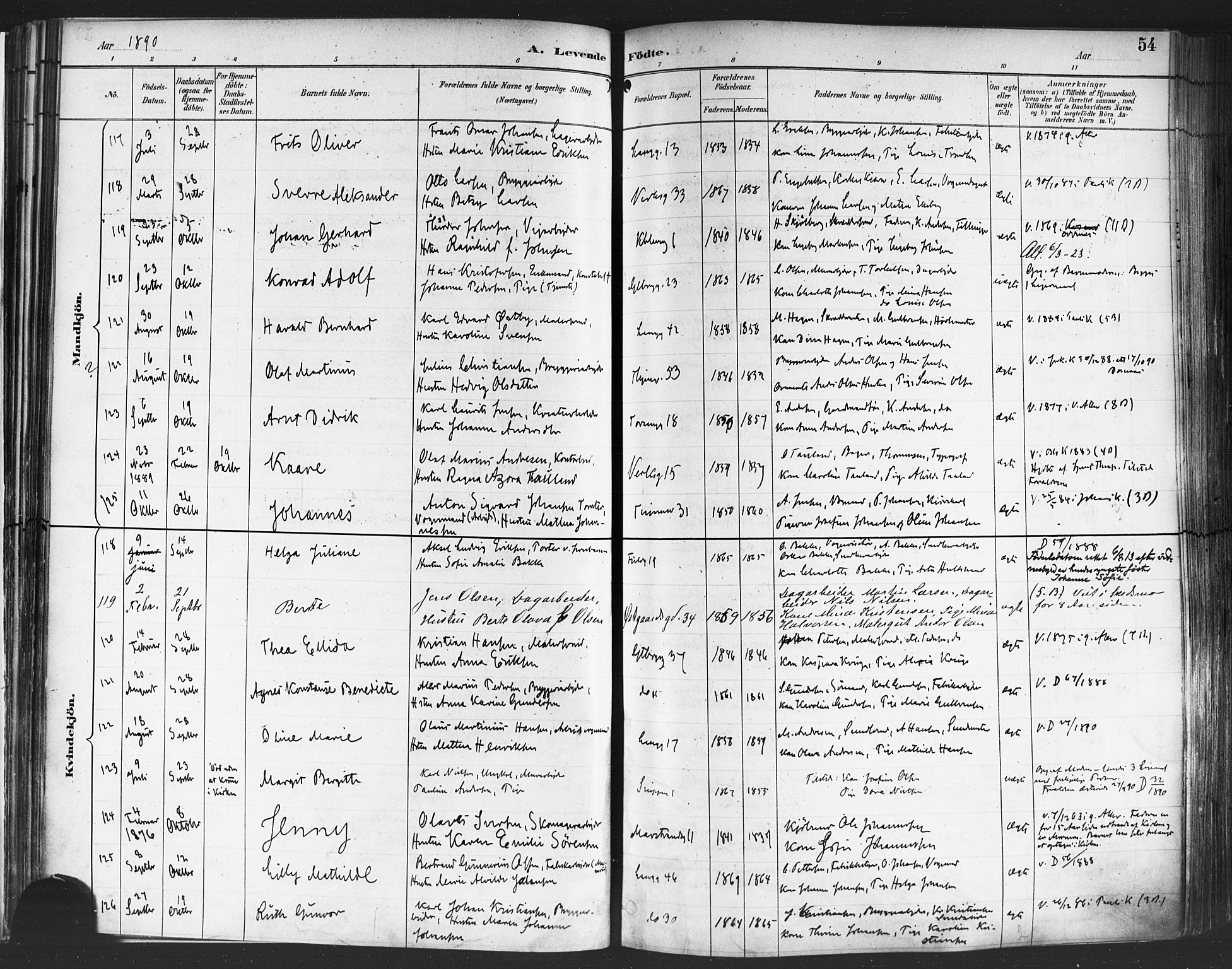 Petrus prestekontor Kirkebøker, AV/SAO-A-10872/F/Fa/L0004: Parish register (official) no. I 4, 1888-1898, p. 54