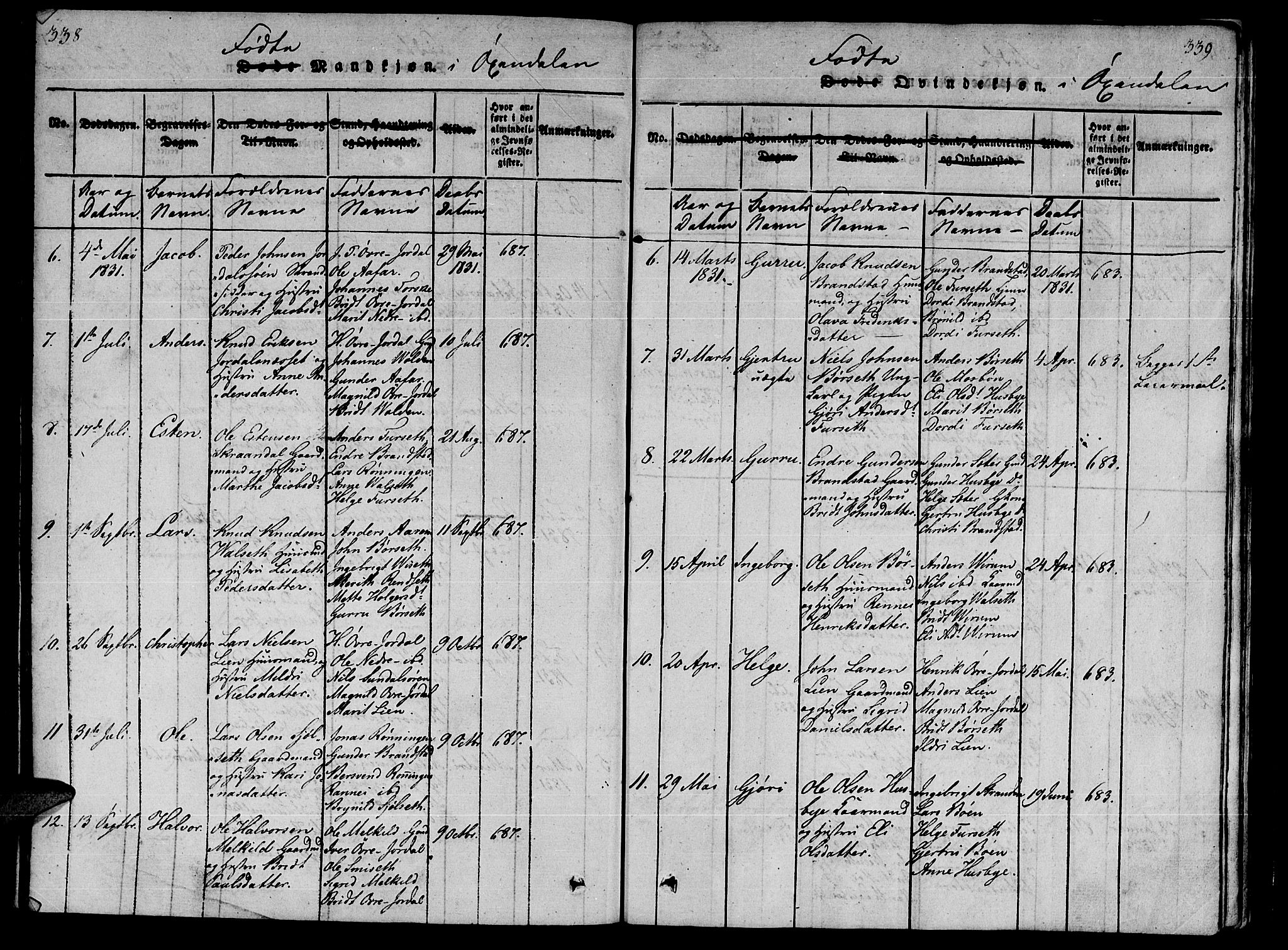Ministerialprotokoller, klokkerbøker og fødselsregistre - Møre og Romsdal, SAT/A-1454/590/L1011: Parish register (official) no. 590A03 /3, 1819-1832, p. 338-339
